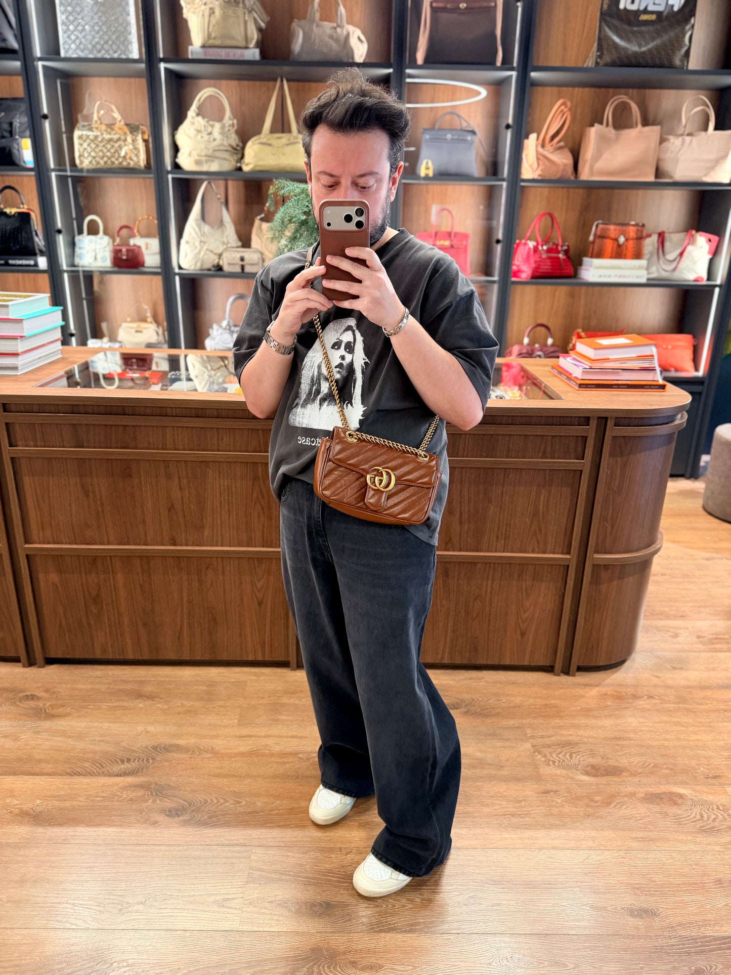 GUCCI TAN SMALL MARMONT CROSSBODY BAG