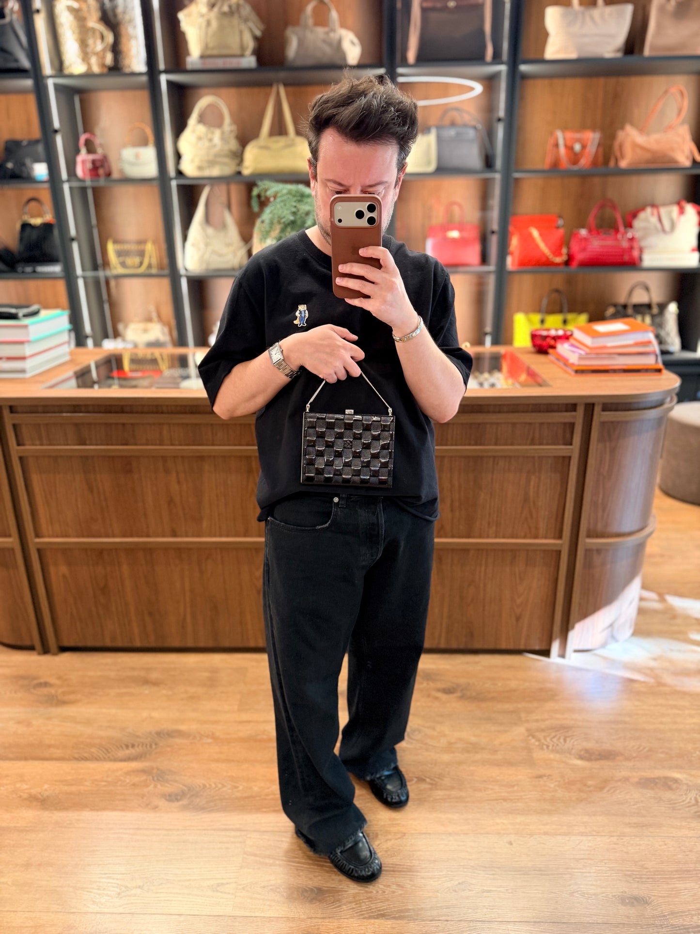 LOUIS VUITTON BLACK DAMIER VERNIS CLUTCH ANGE