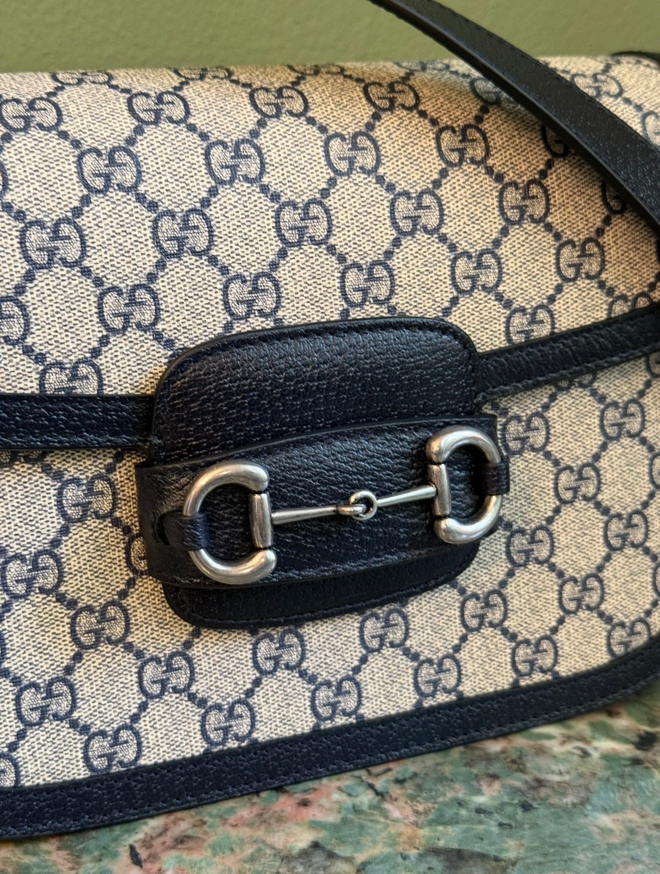 GUCCI NAVY HORSEBIT 1955 SHOULDER BAG