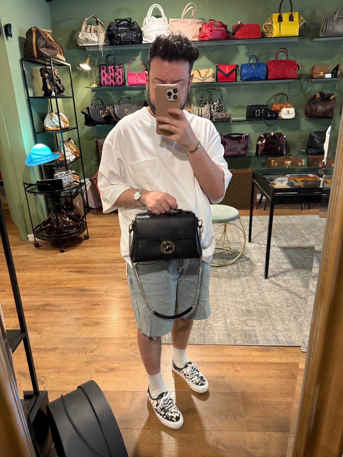 GUCCI BLACK INTERLOCKING CHAIN SHOULDER BAG