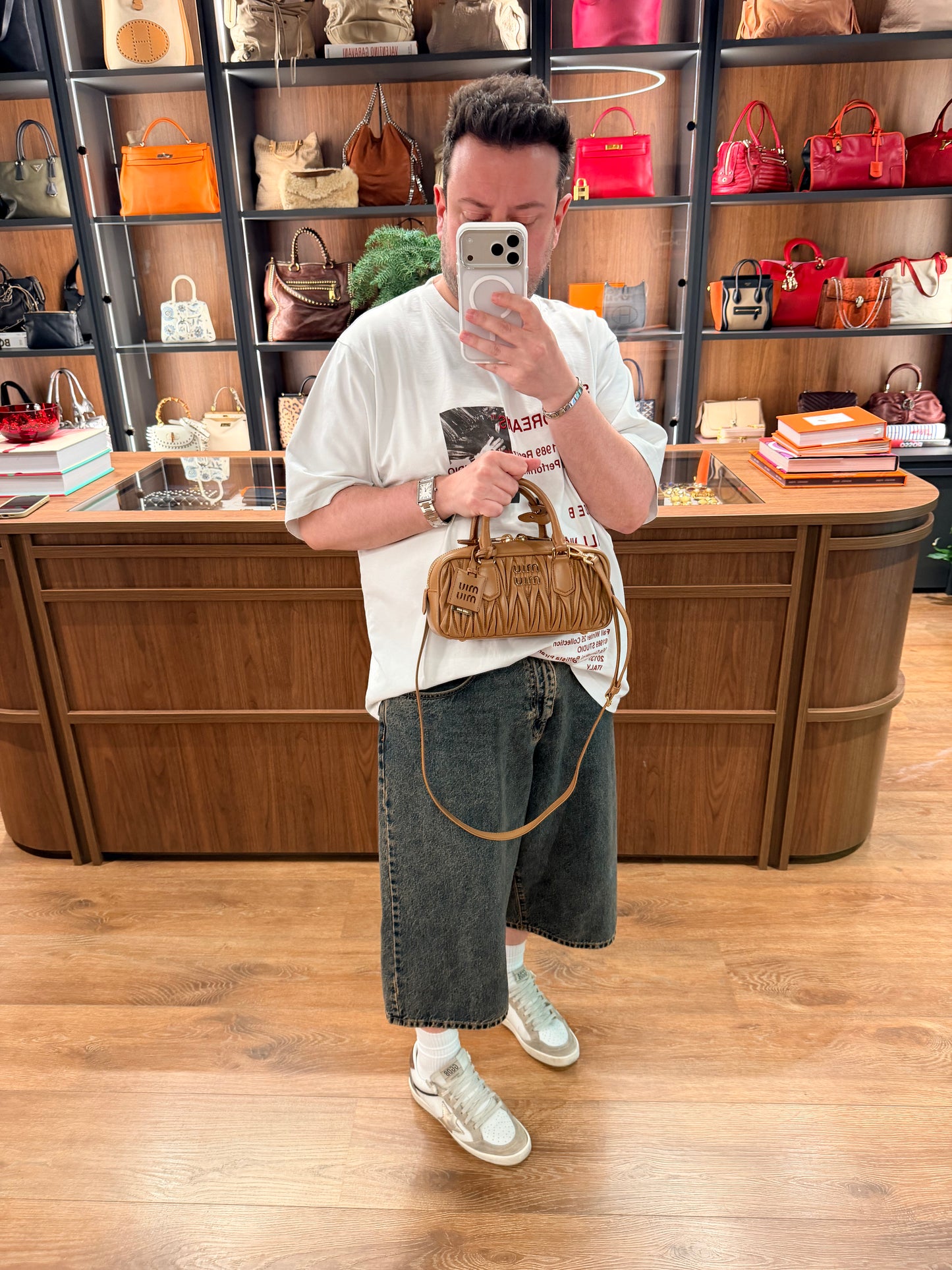 MIU MIU TAN MATELASSÈ ARCADIE BOSTON BAG