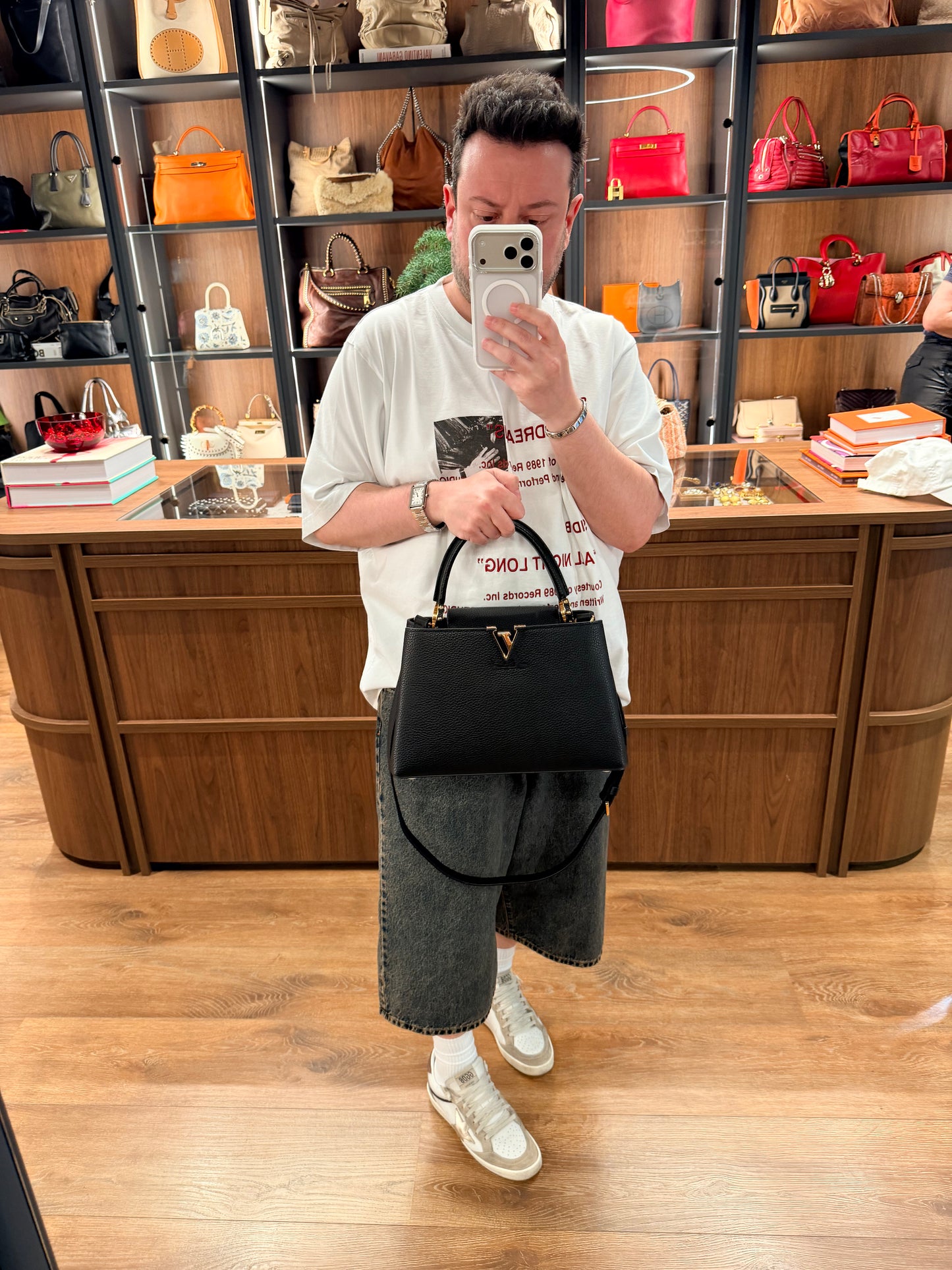 LOUIS VUITTON BLACK CAPICINES MM HANDBAG