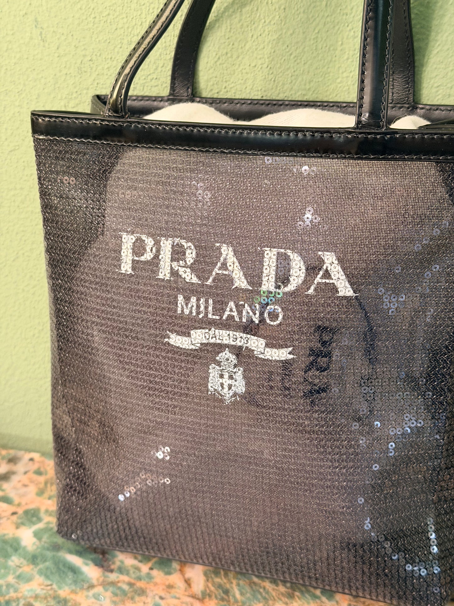 PRADA BLACK MESH SMALL HANDBAG