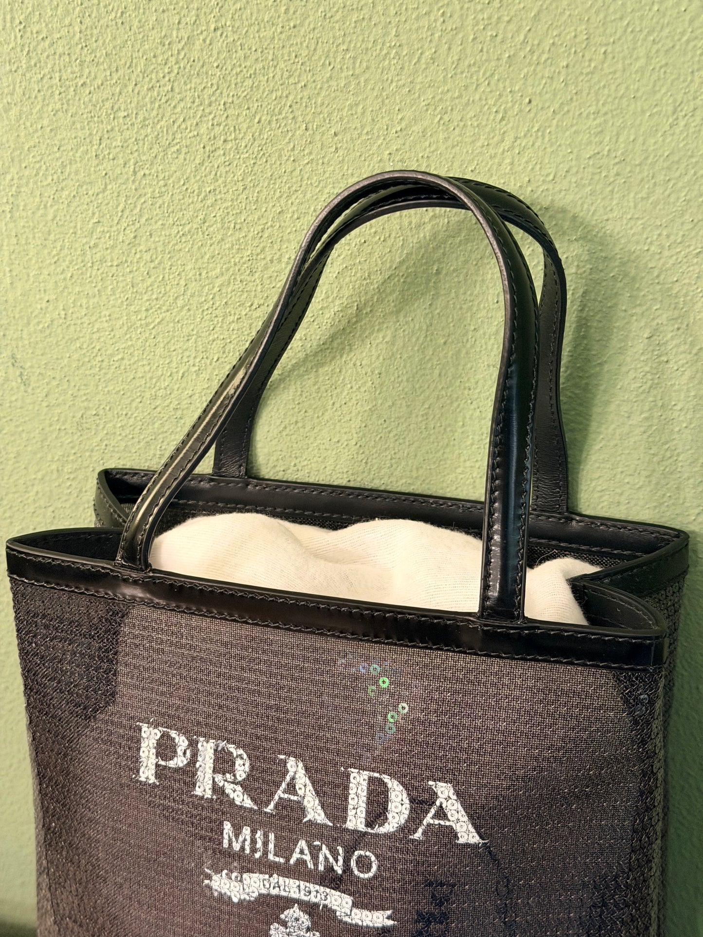PRADA BLACK MESH SMALL HANDBAG