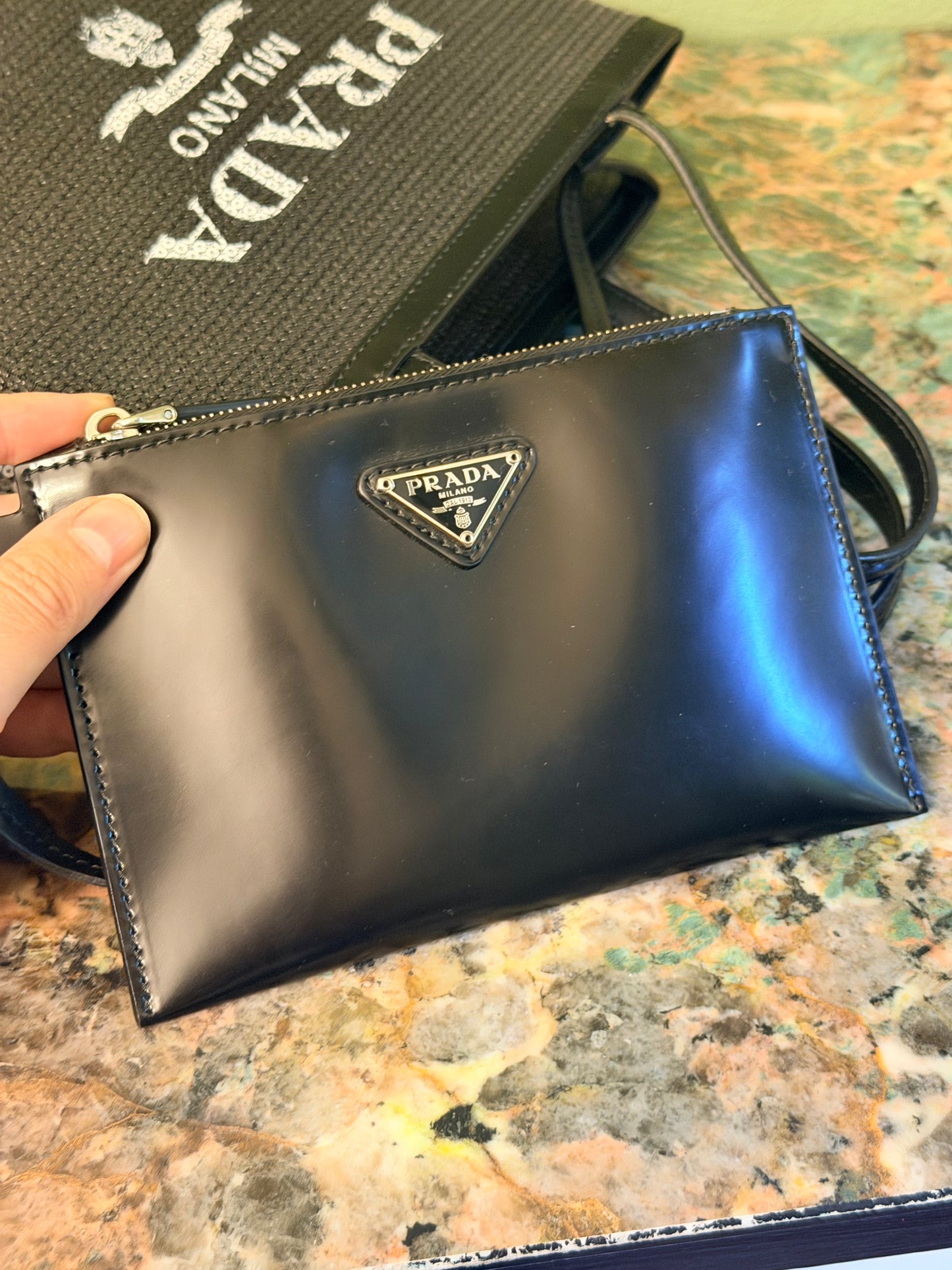 PRADA BLACK MESH SMALL HANDBAG