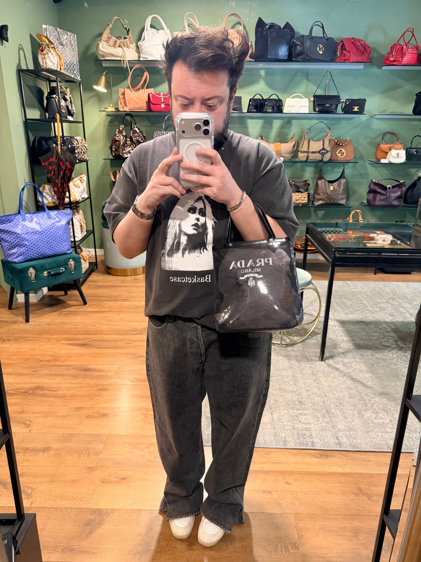 PRADA BLACK MESH SMALL HANDBAG
