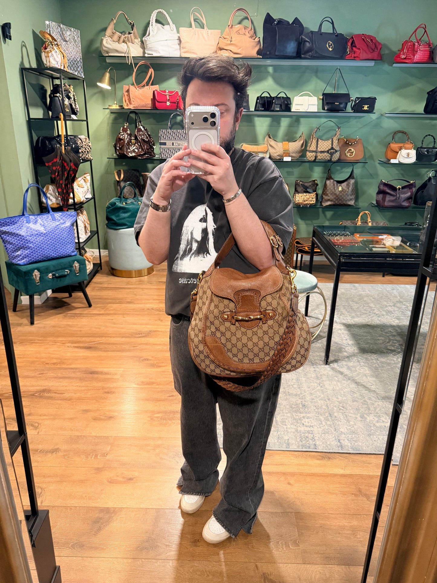 GUCCI BROWN MONOGRAM PELHAM SHOULDER BAG