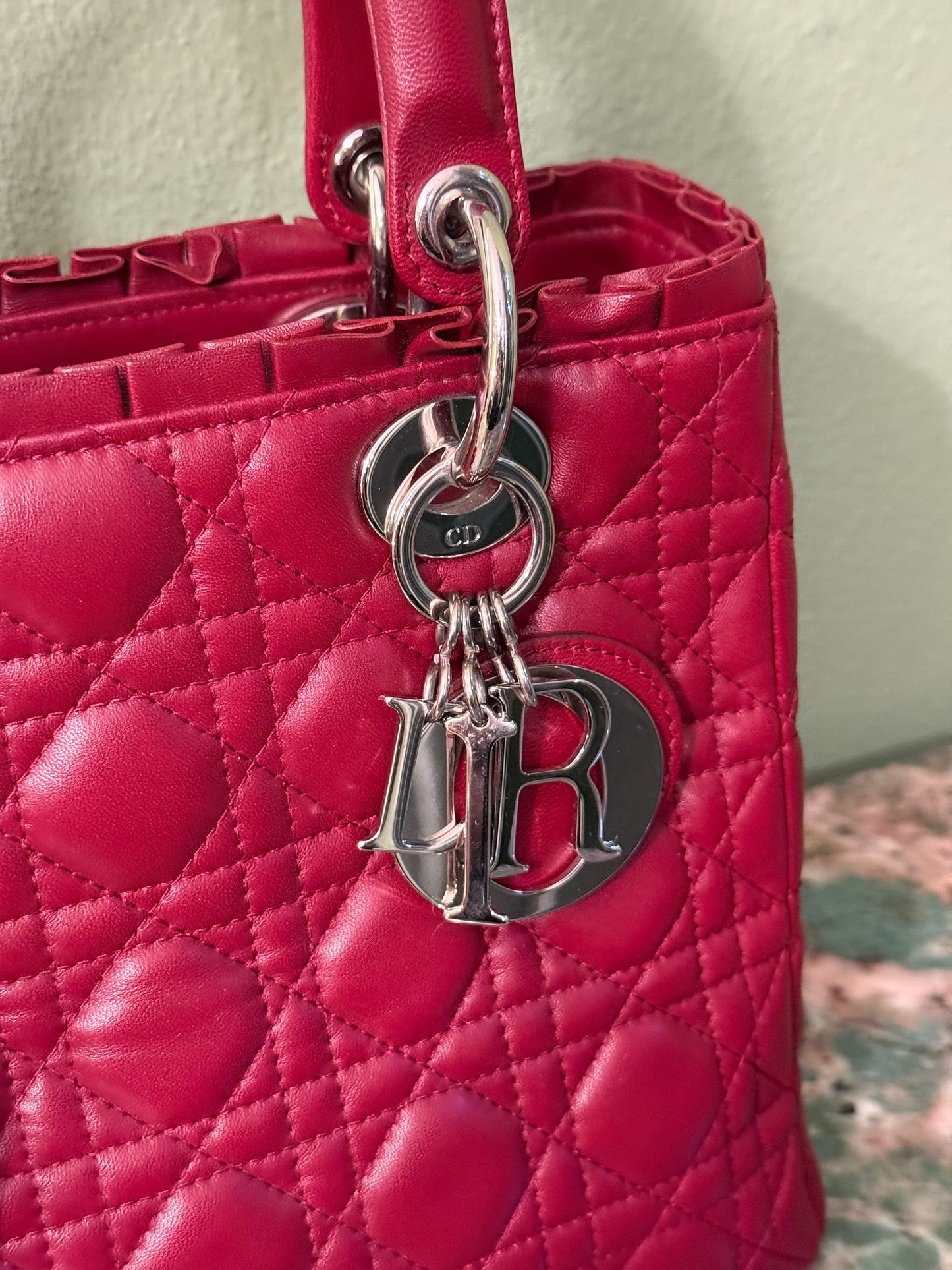 DIOR MEDIUM BURGUNDY LADY DIOR HANDBAG