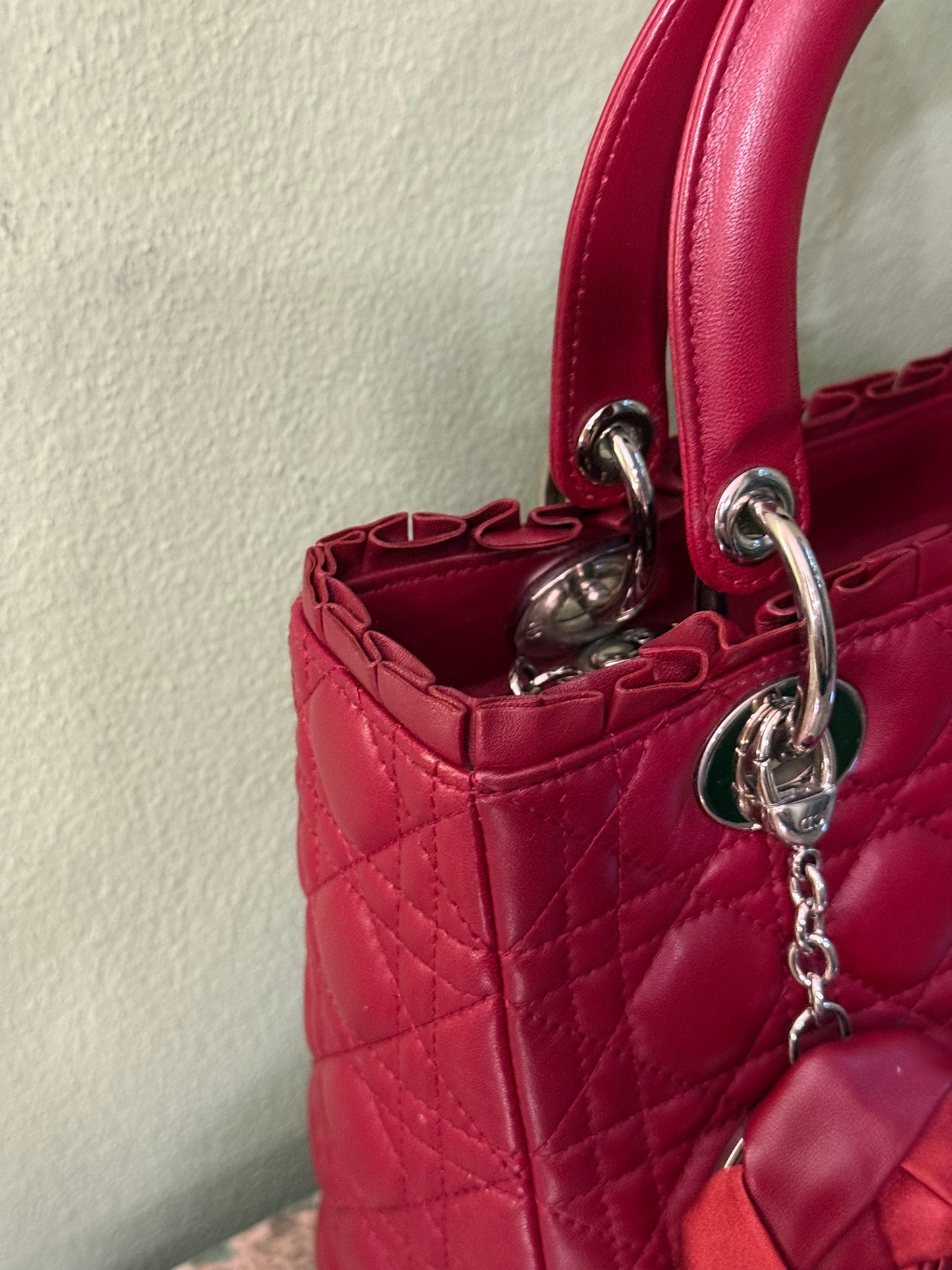 DIOR MEDIUM BURGUNDY LADY DIOR HANDBAG