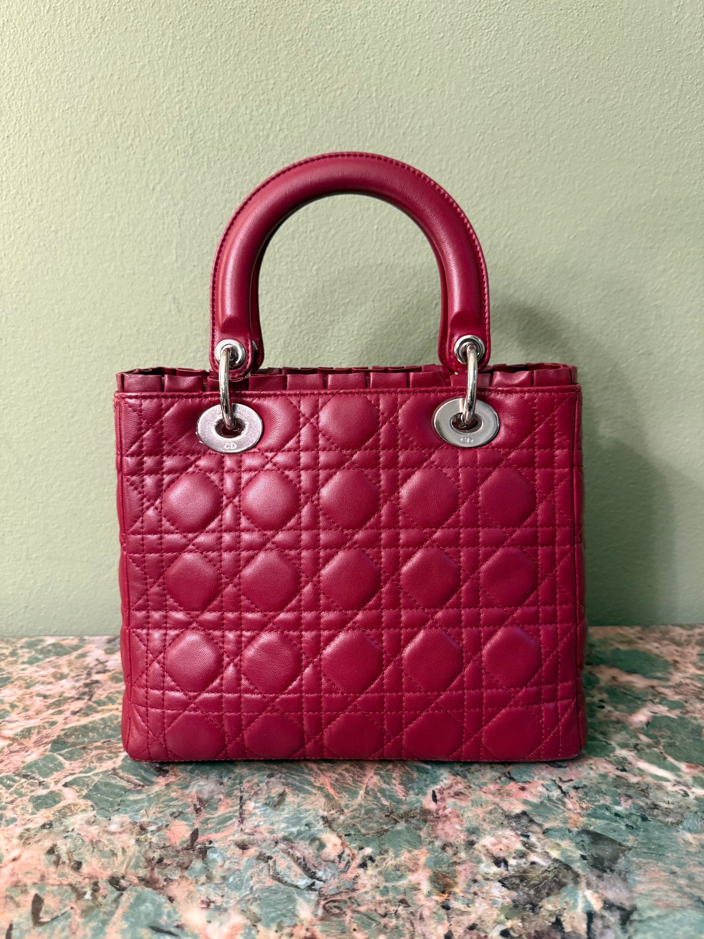 DIOR MEDIUM BURGUNDY LADY DIOR HANDBAG