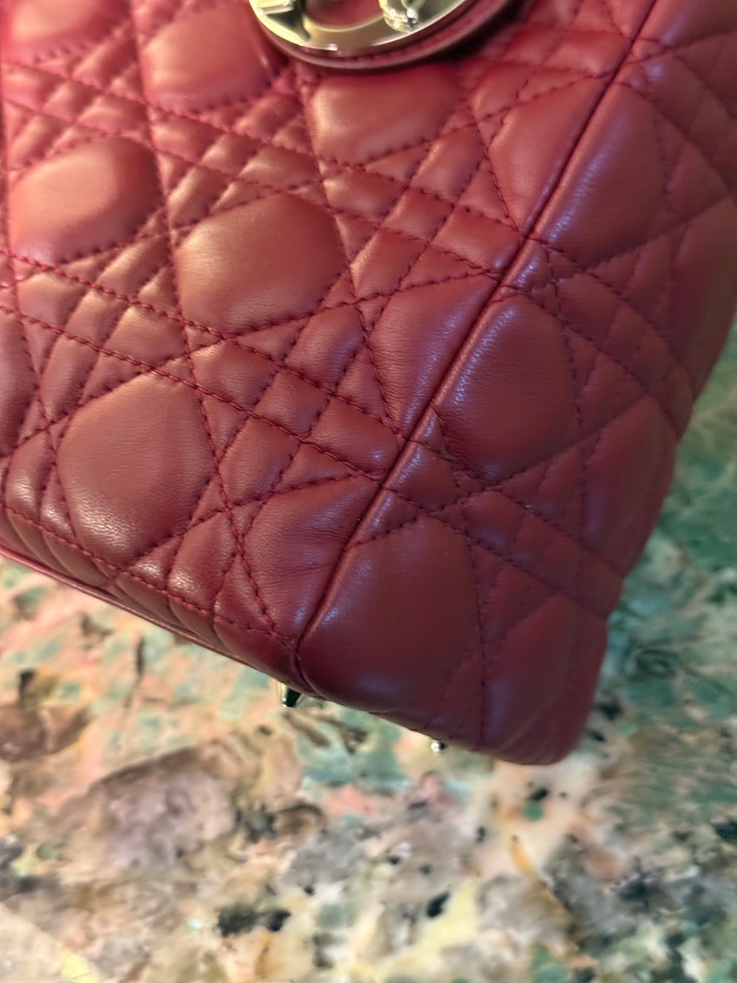 DIOR MEDIUM BURGUNDY LADY DIOR HANDBAG