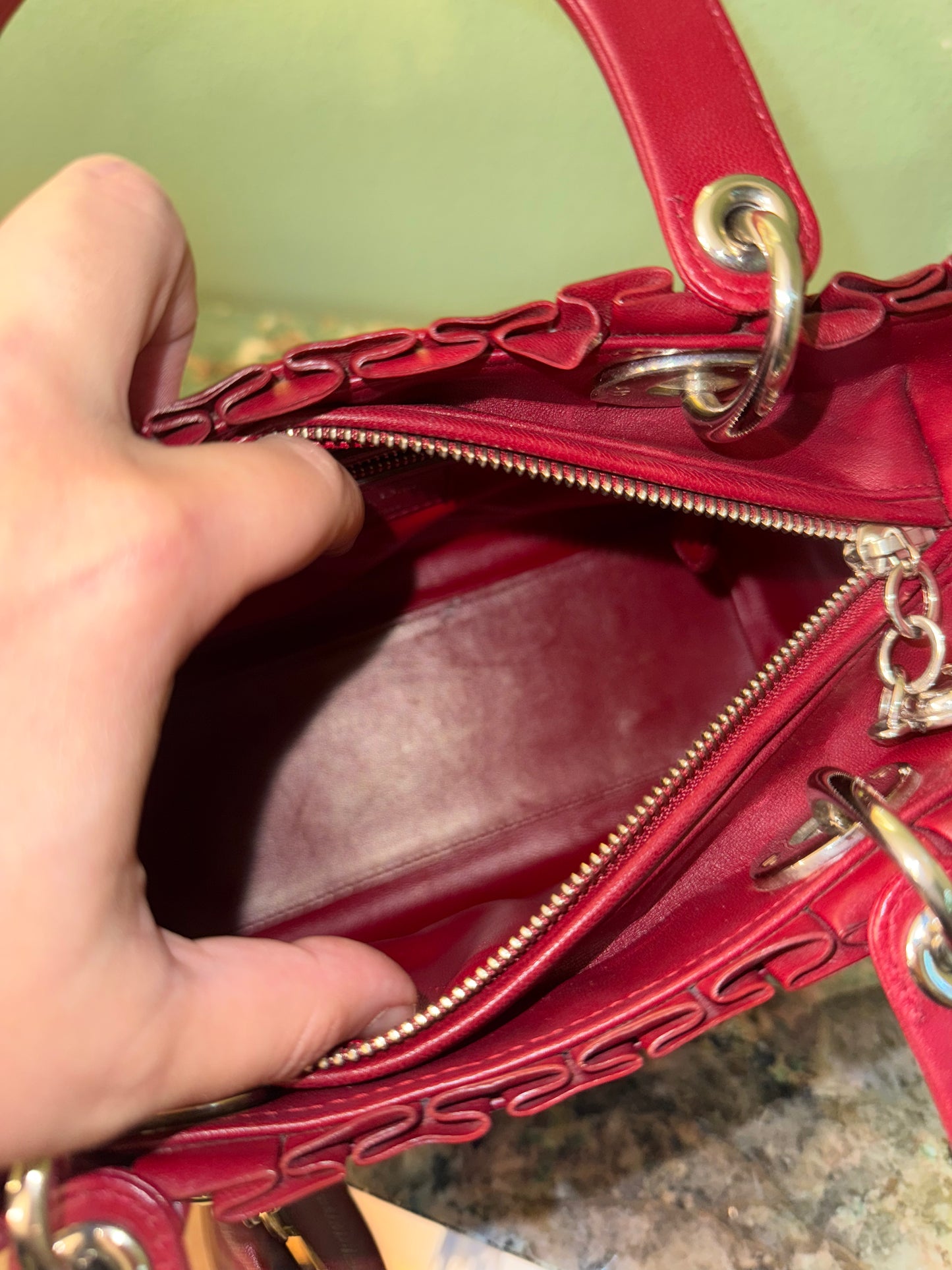 DIOR MEDIUM BURGUNDY LADY DIOR HANDBAG
