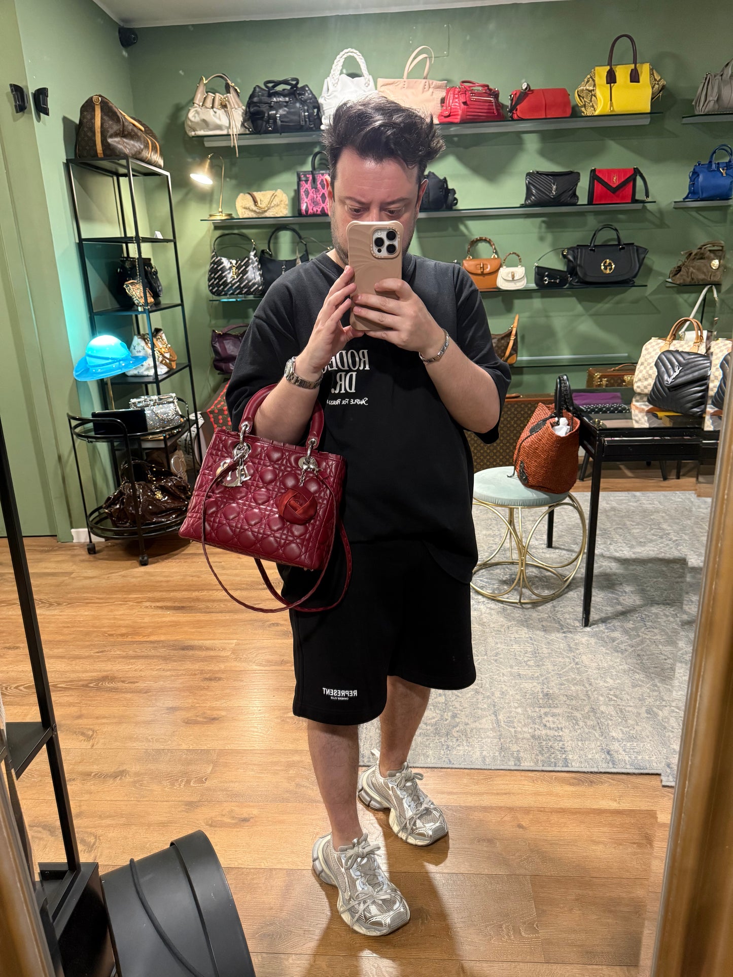 DIOR MEDIUM BURGUNDY LADY DIOR HANDBAG