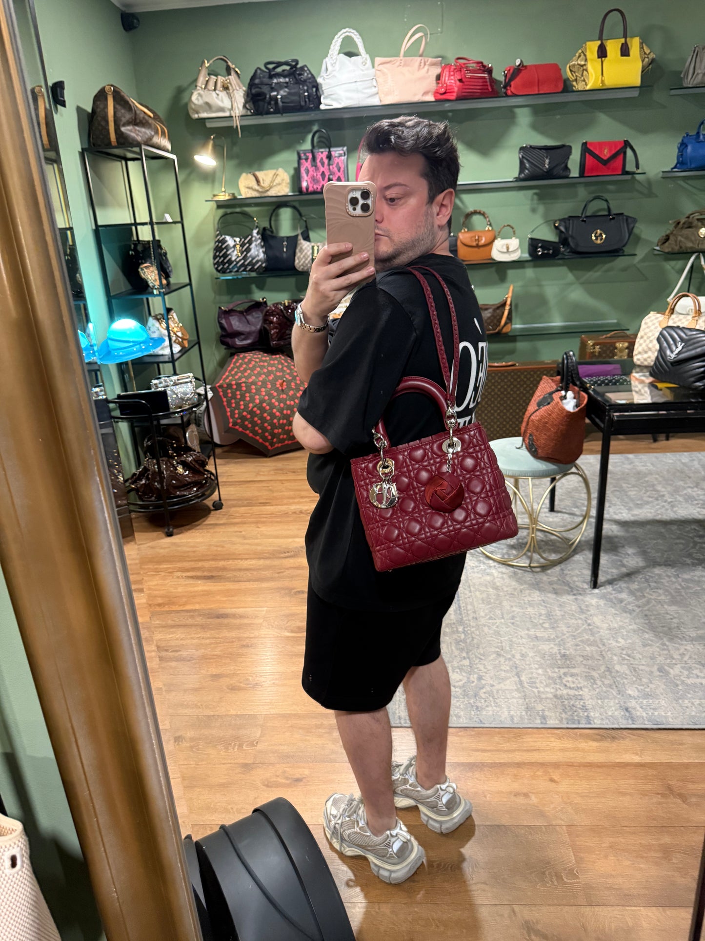 DIOR MEDIUM BURGUNDY LADY DIOR HANDBAG
