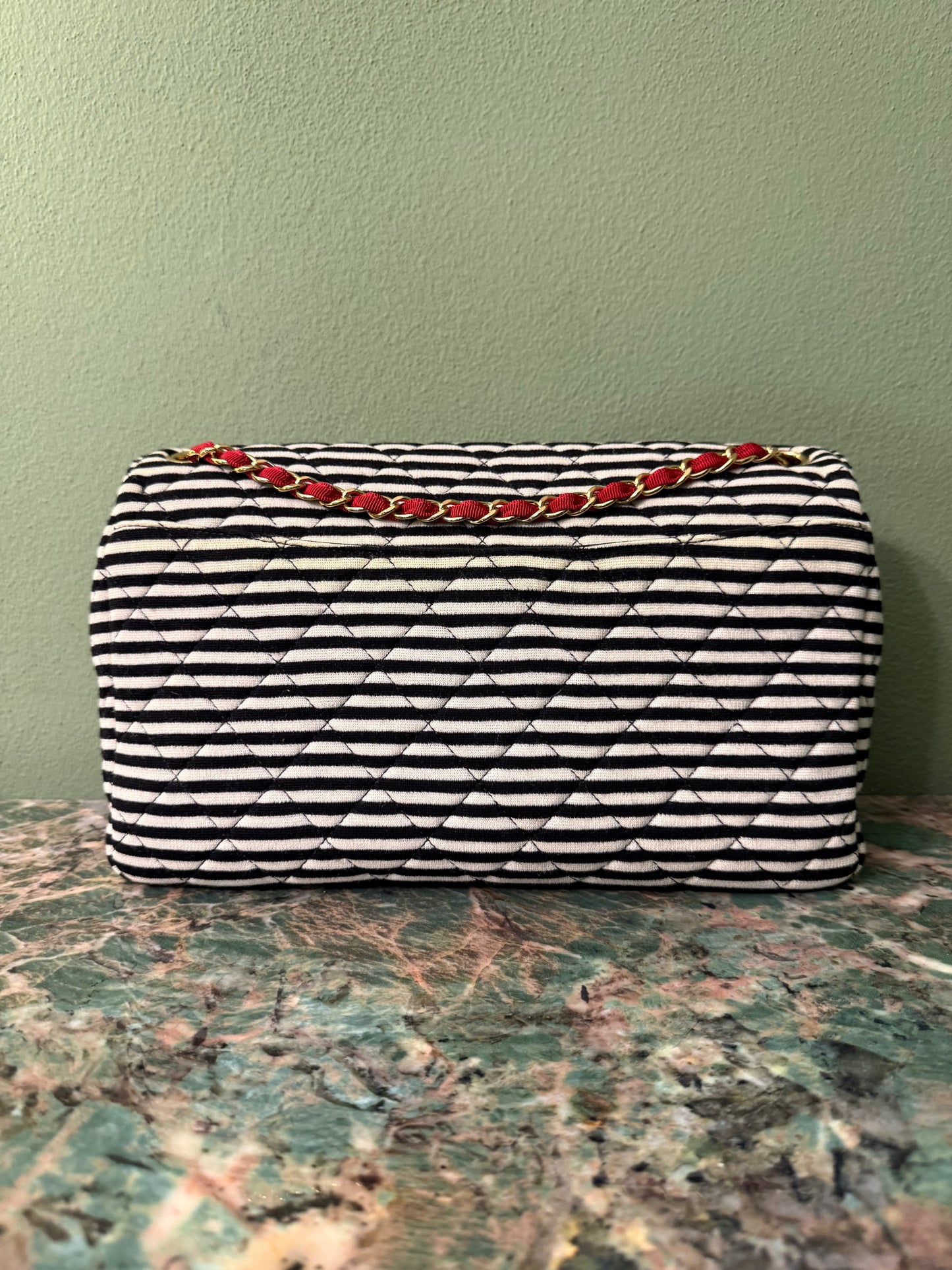 CHAMEL STRIPED JUMBO COCO SAILOR SHOULDER BAG