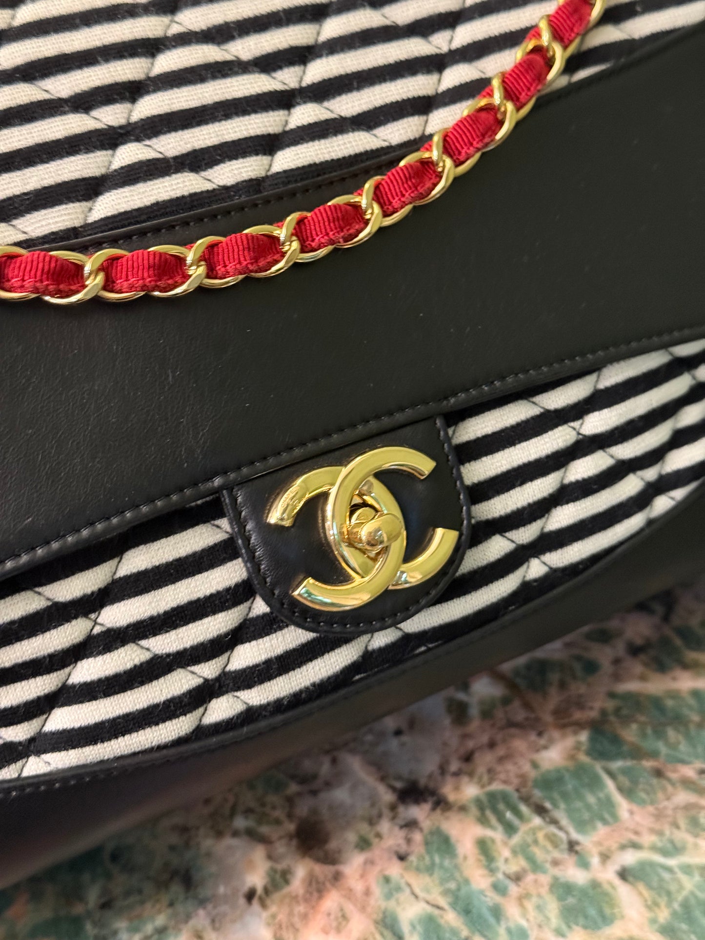 CHAMEL STRIPED JUMBO COCO SAILOR SHOULDER BAG