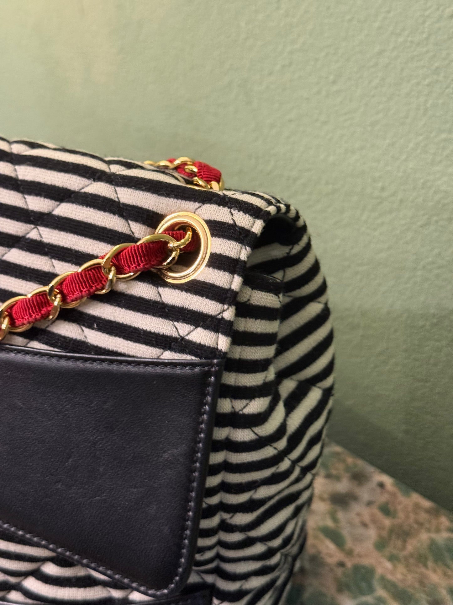 CHAMEL STRIPED JUMBO COCO SAILOR SHOULDER BAG