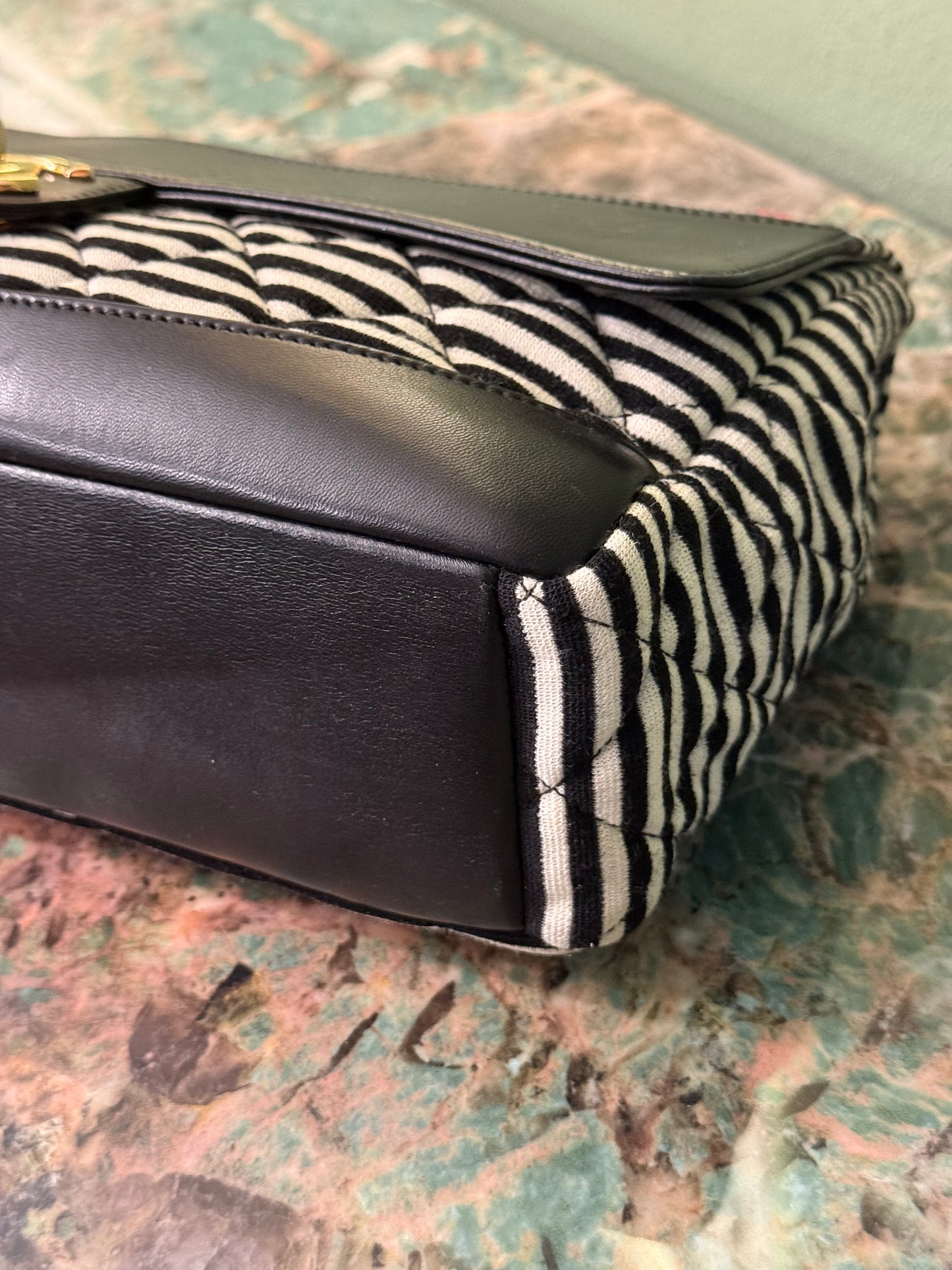 CHAMEL STRIPED JUMBO COCO SAILOR SHOULDER BAG