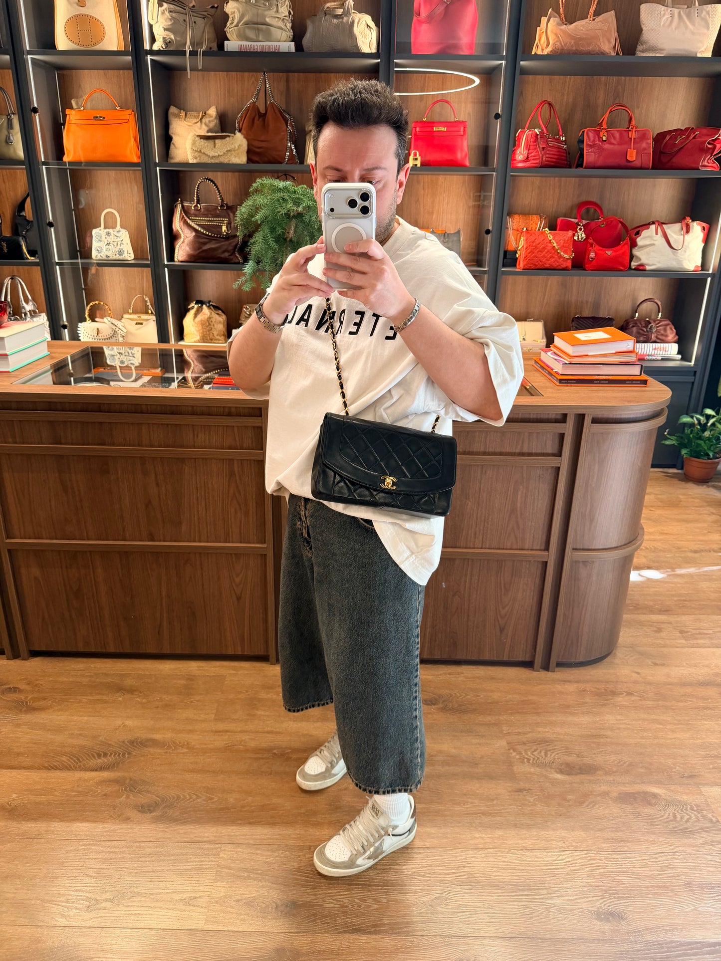 CHANEL BLACK LAMBSKIN MEDIUM DIANA CROSSBODY BAG