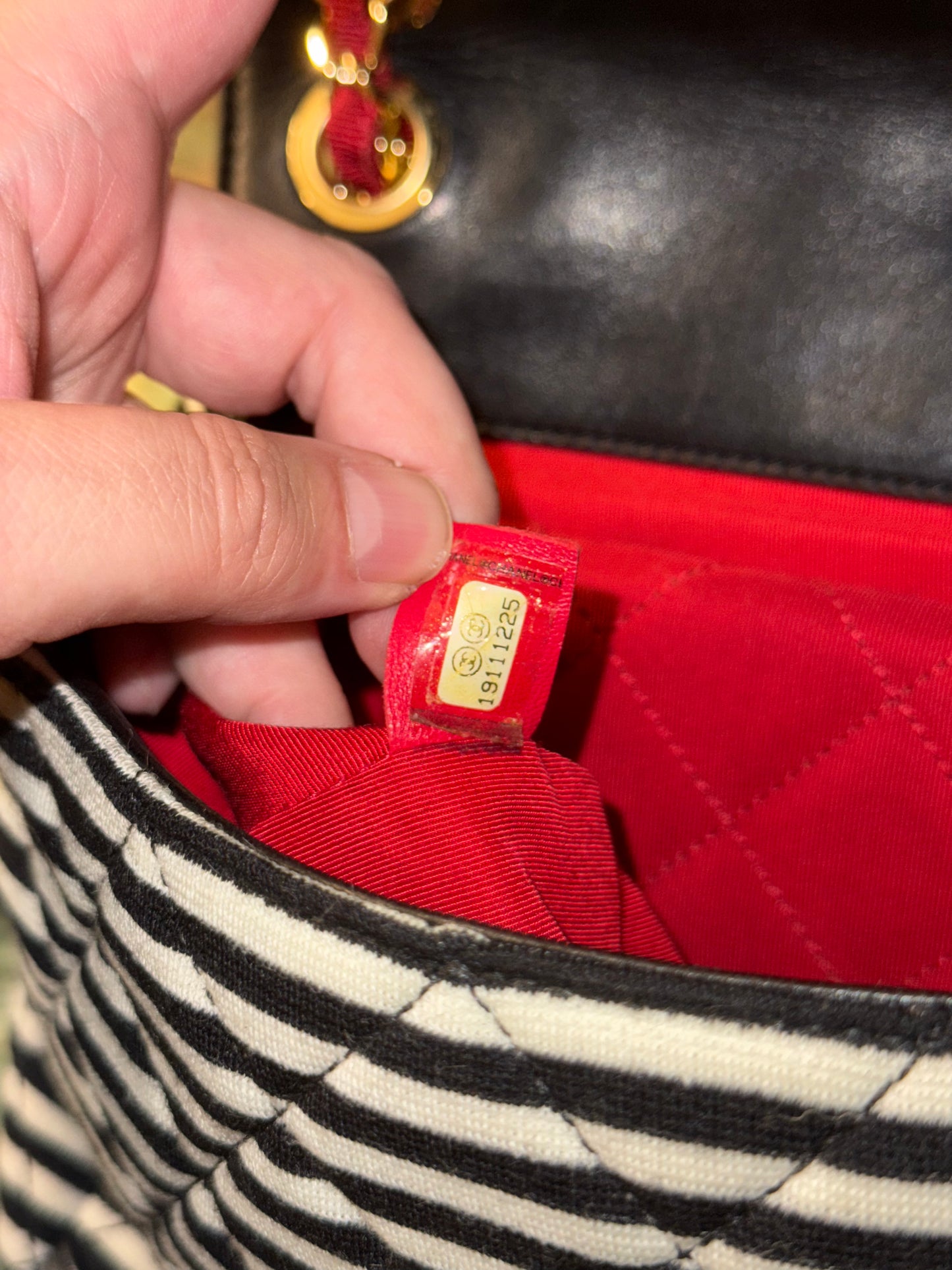CHAMEL STRIPED JUMBO COCO SAILOR SHOULDER BAG