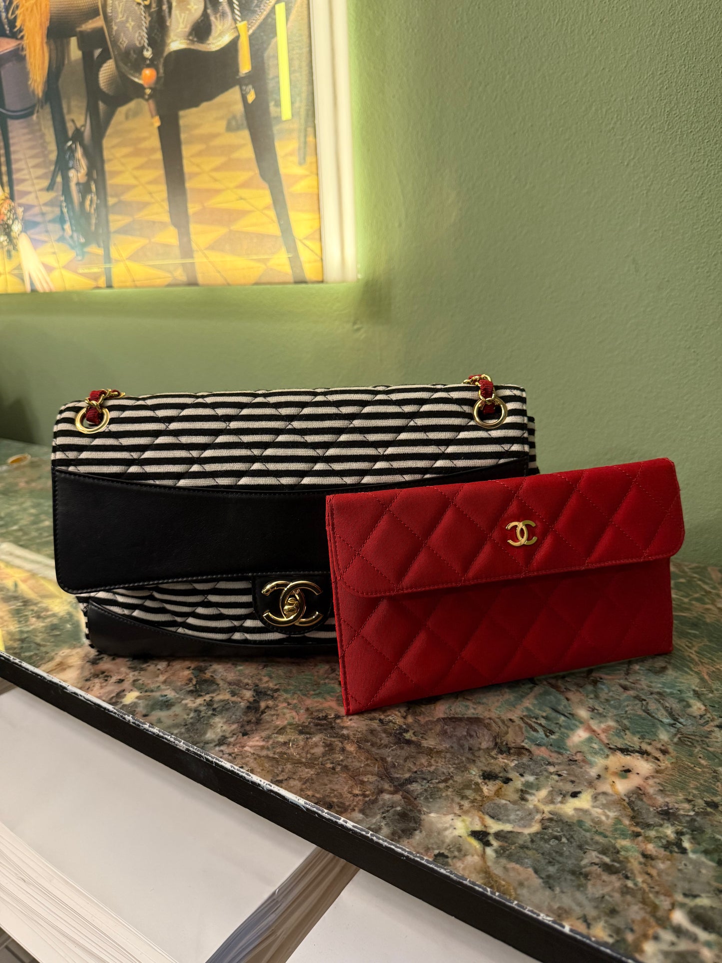 CHAMEL STRIPED JUMBO COCO SAILOR SHOULDER BAG