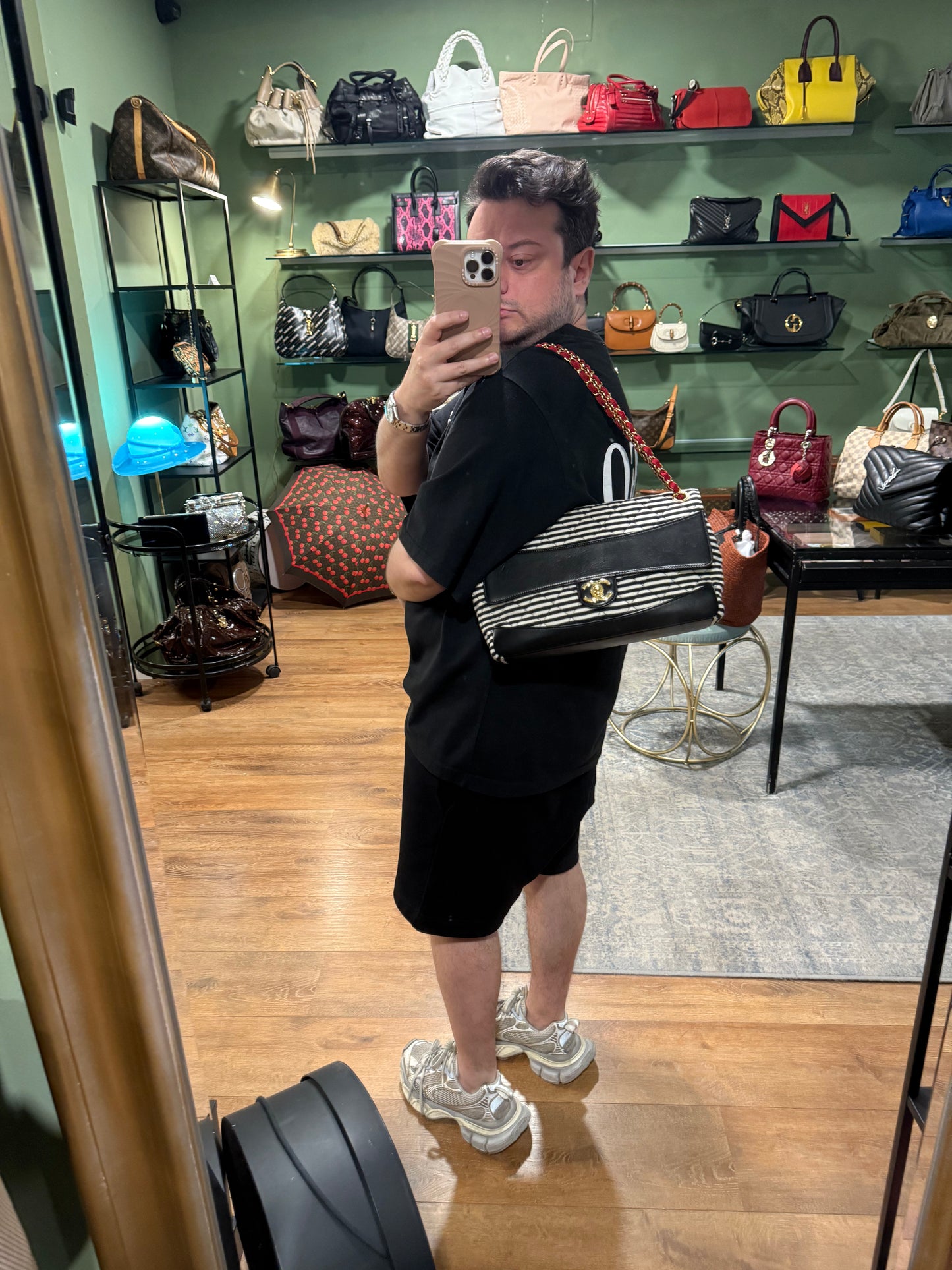 CHAMEL STRIPED JUMBO COCO SAILOR SHOULDER BAG
