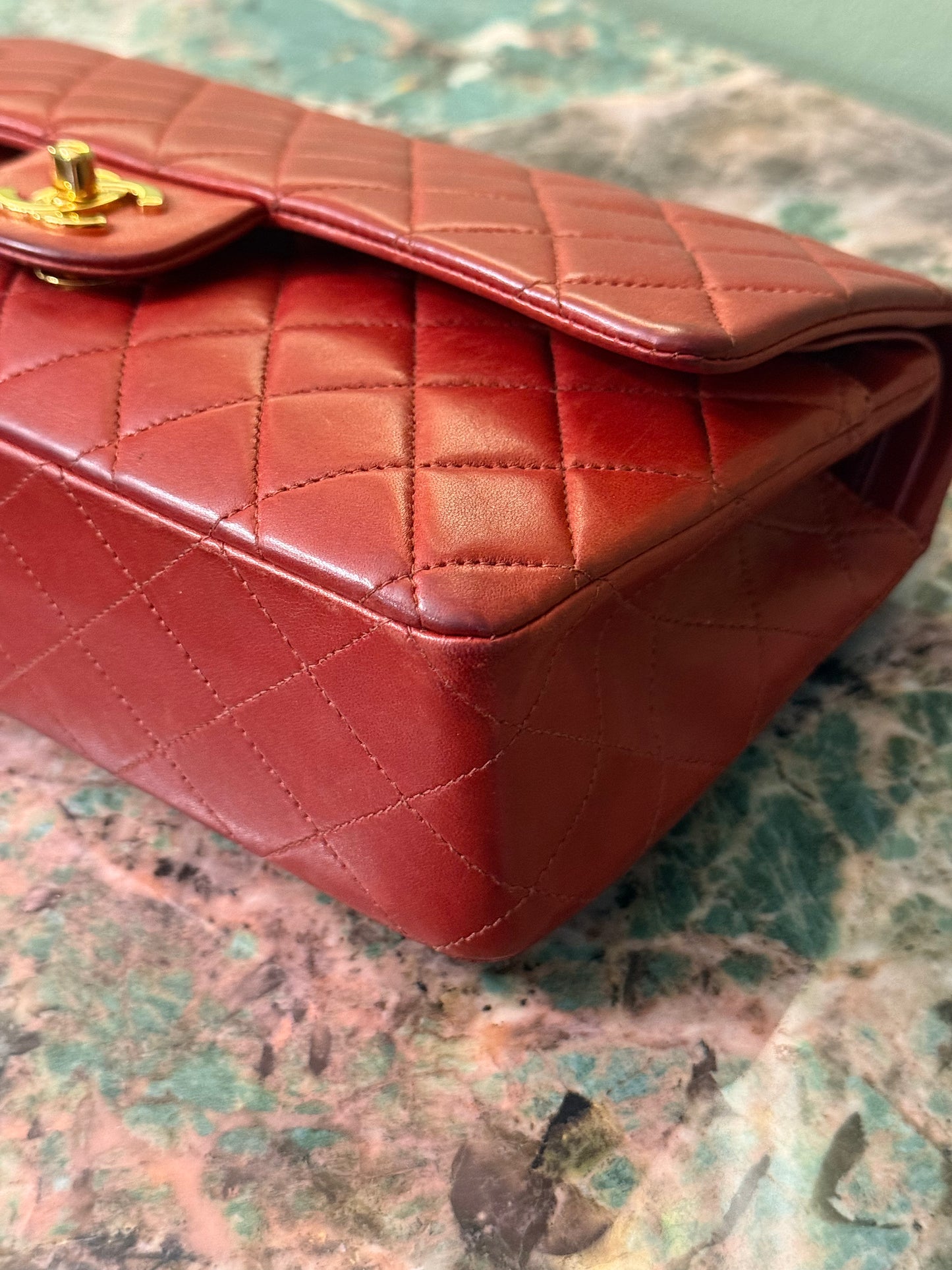 CHANEL RED LAMBSKIN MEDIUM CLASSIC DOUBLE FLAP TIMELESS SHOULDER BAG