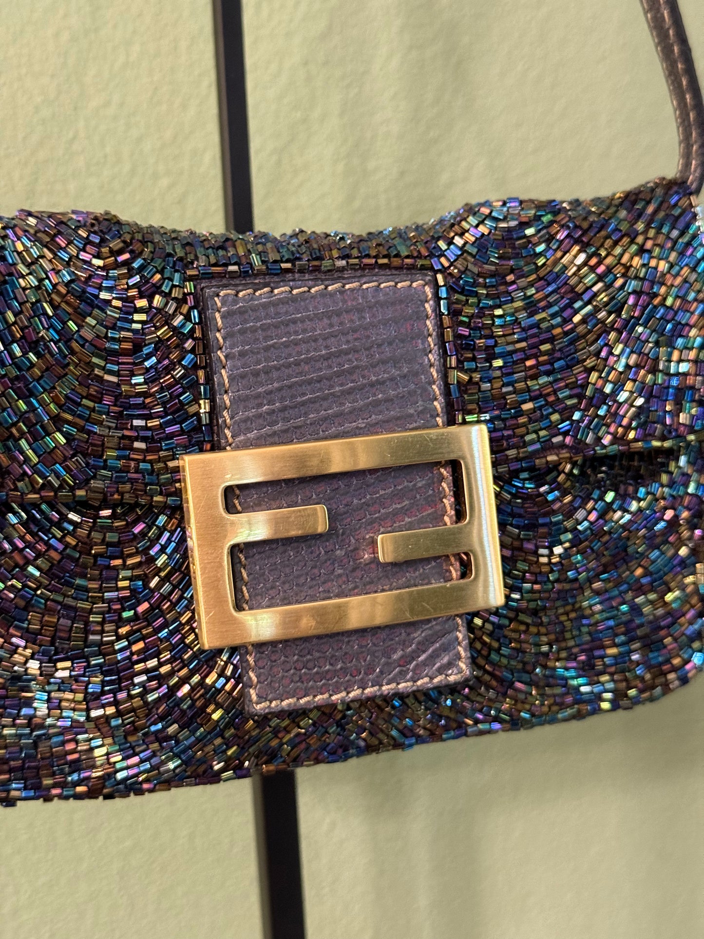 FENDI PURPLE BEADED MINI BAGUETTE SHOULDER BAG