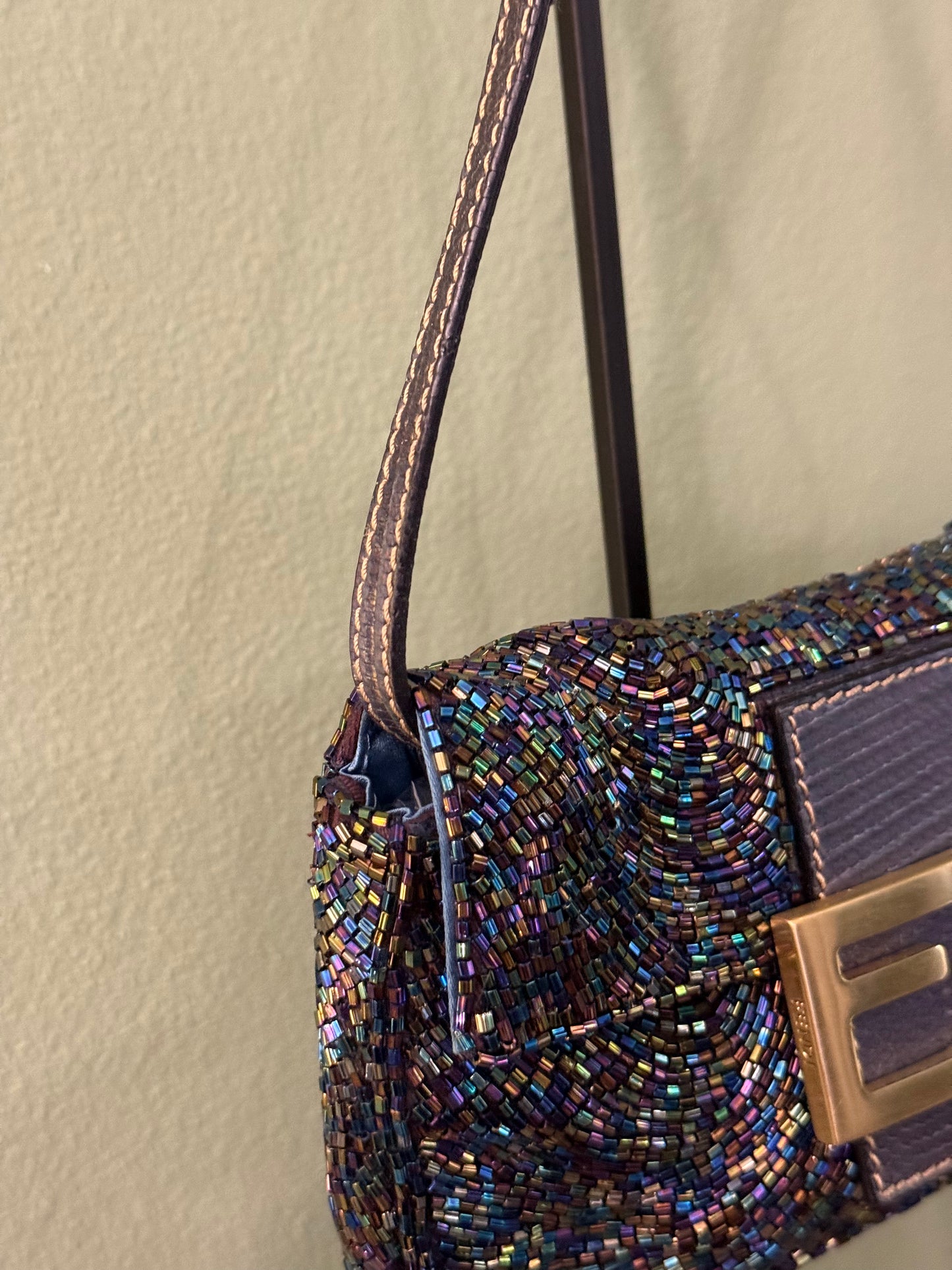 FENDI PURPLE BEADED MINI BAGUETTE SHOULDER BAG