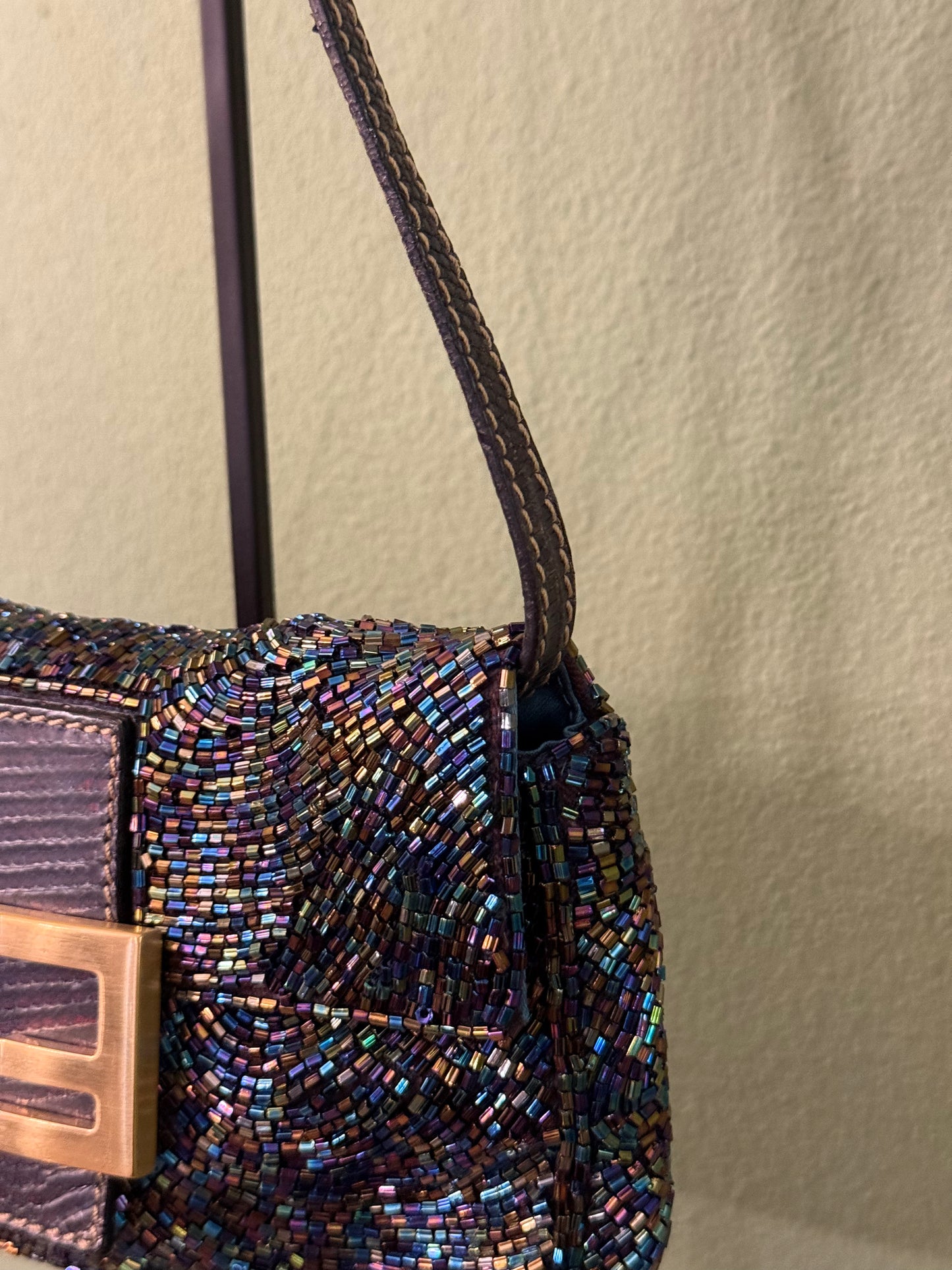 FENDI PURPLE BEADED MINI BAGUETTE SHOULDER BAG