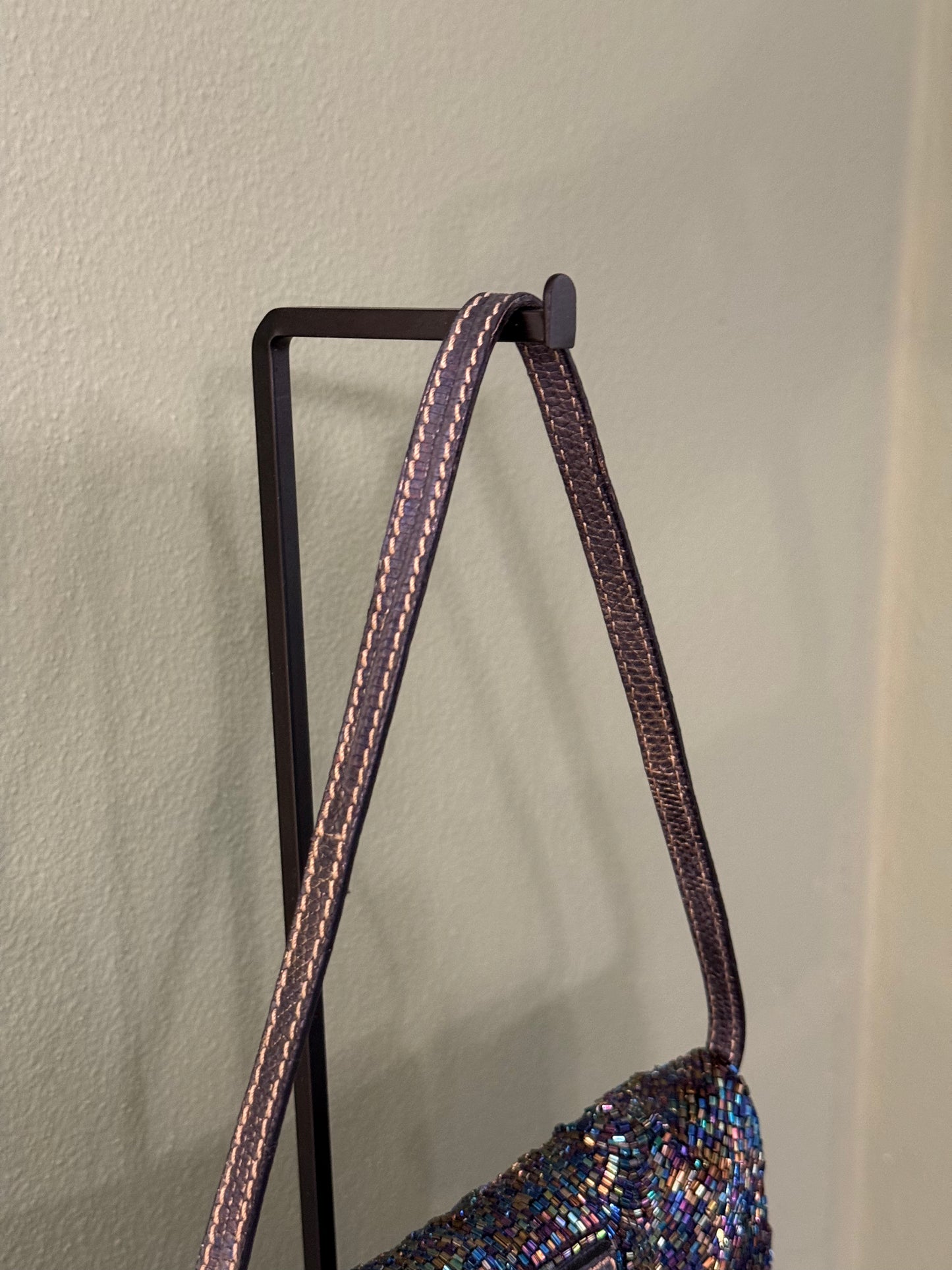 FENDI PURPLE BEADED MINI BAGUETTE SHOULDER BAG