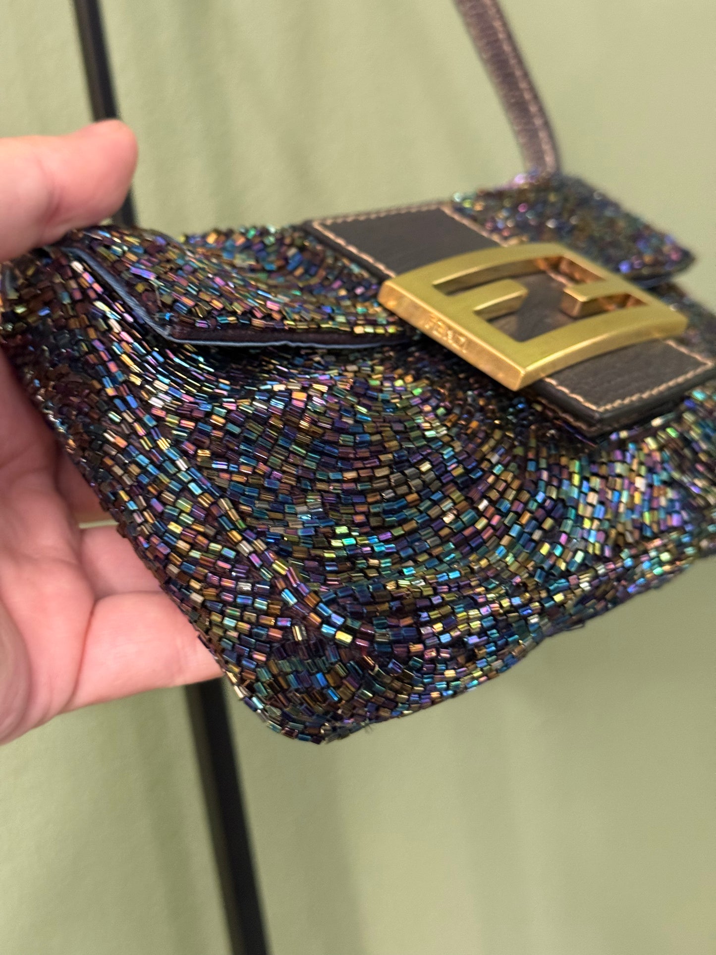 FENDI PURPLE BEADED MINI BAGUETTE SHOULDER BAG