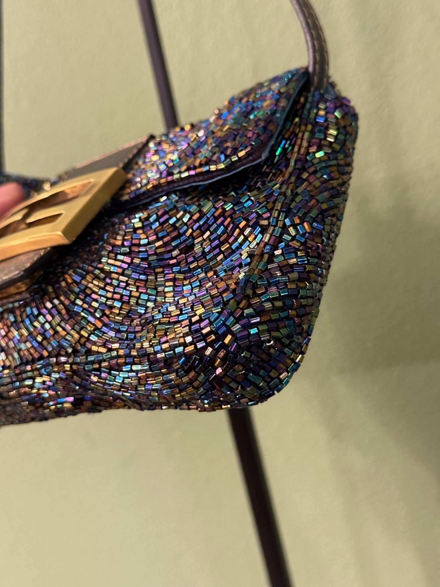 FENDI PURPLE BEADED MINI BAGUETTE SHOULDER BAG