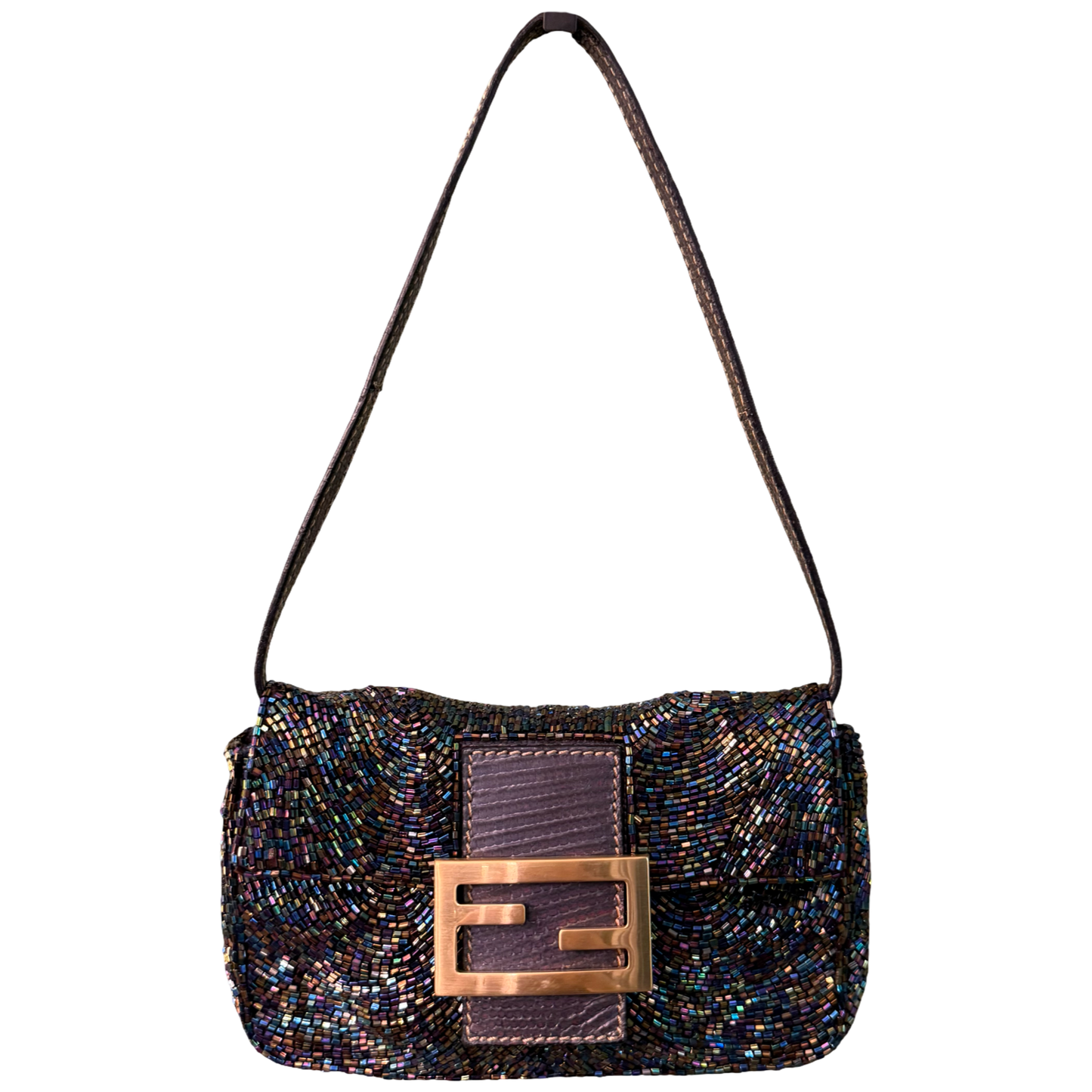 FENDI PURPLE BEADED MINI BAGUETTE SHOULDER BAG