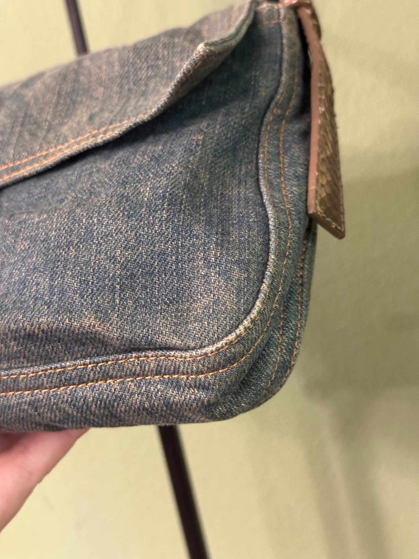 FENDI PYTON DENIM BAGUETTE SHOULDER BAG
