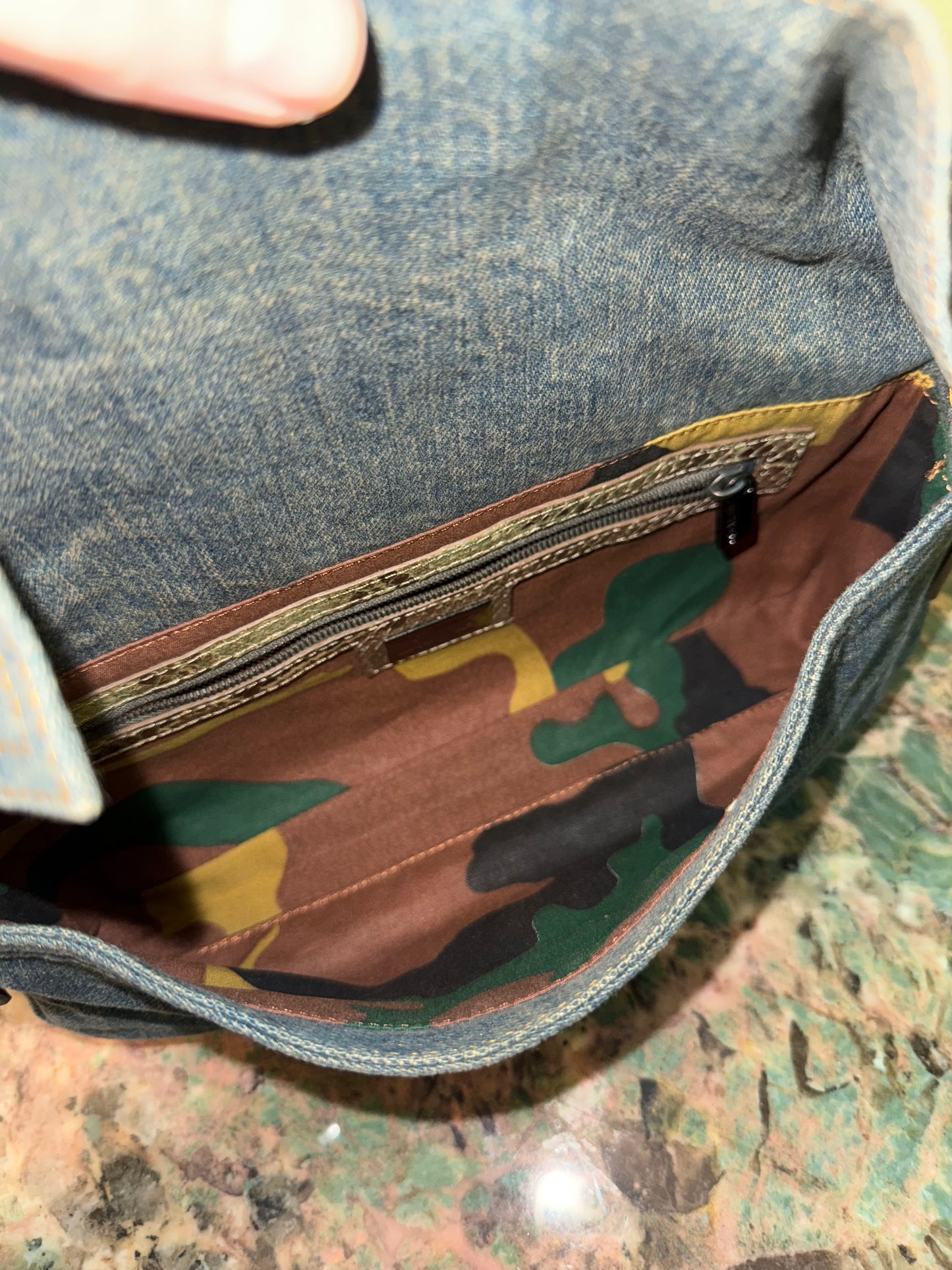 FENDI PYTON DENIM BAGUETTE SHOULDER BAG