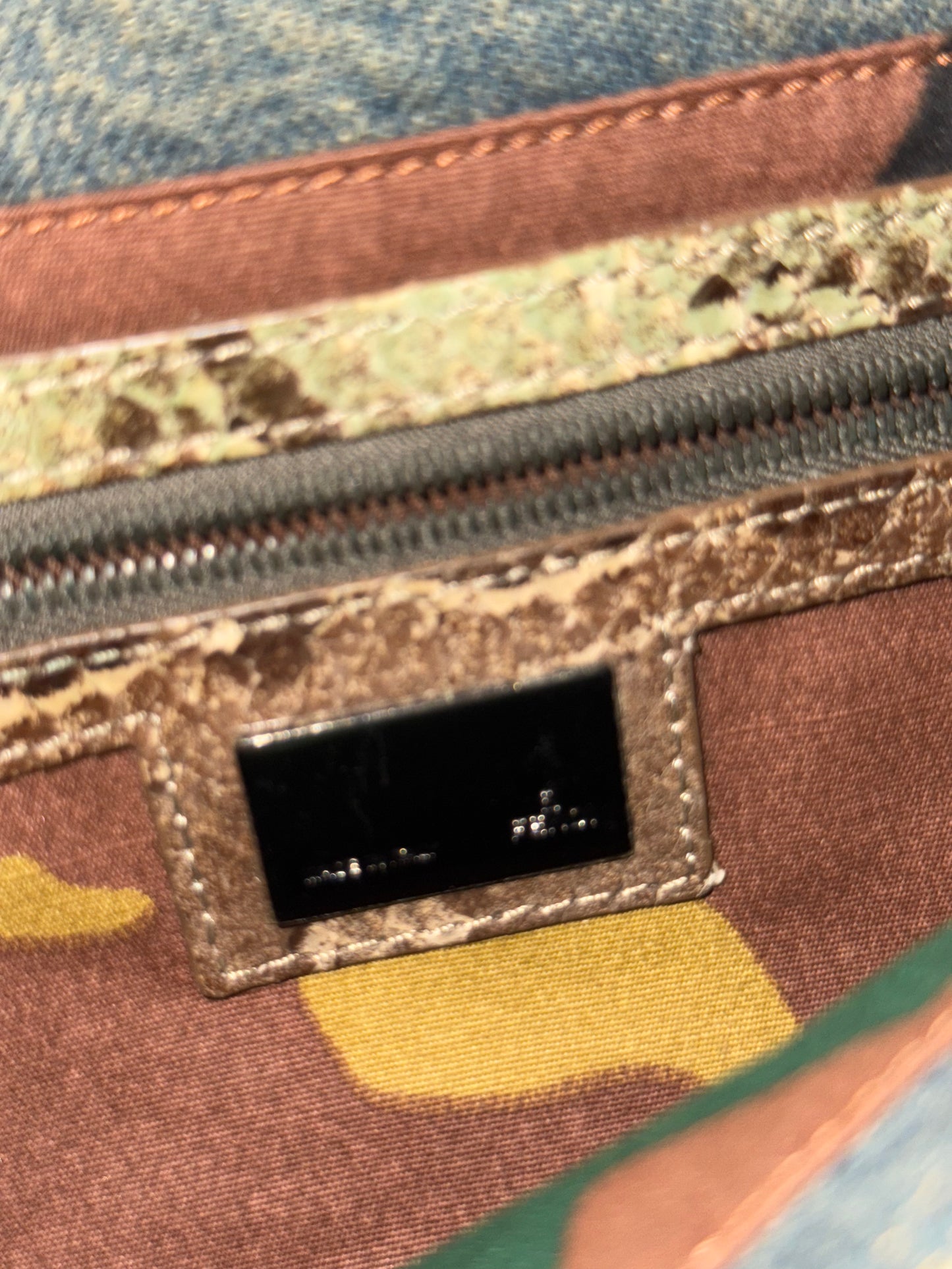 FENDI PYTON DENIM BAGUETTE SHOULDER BAG