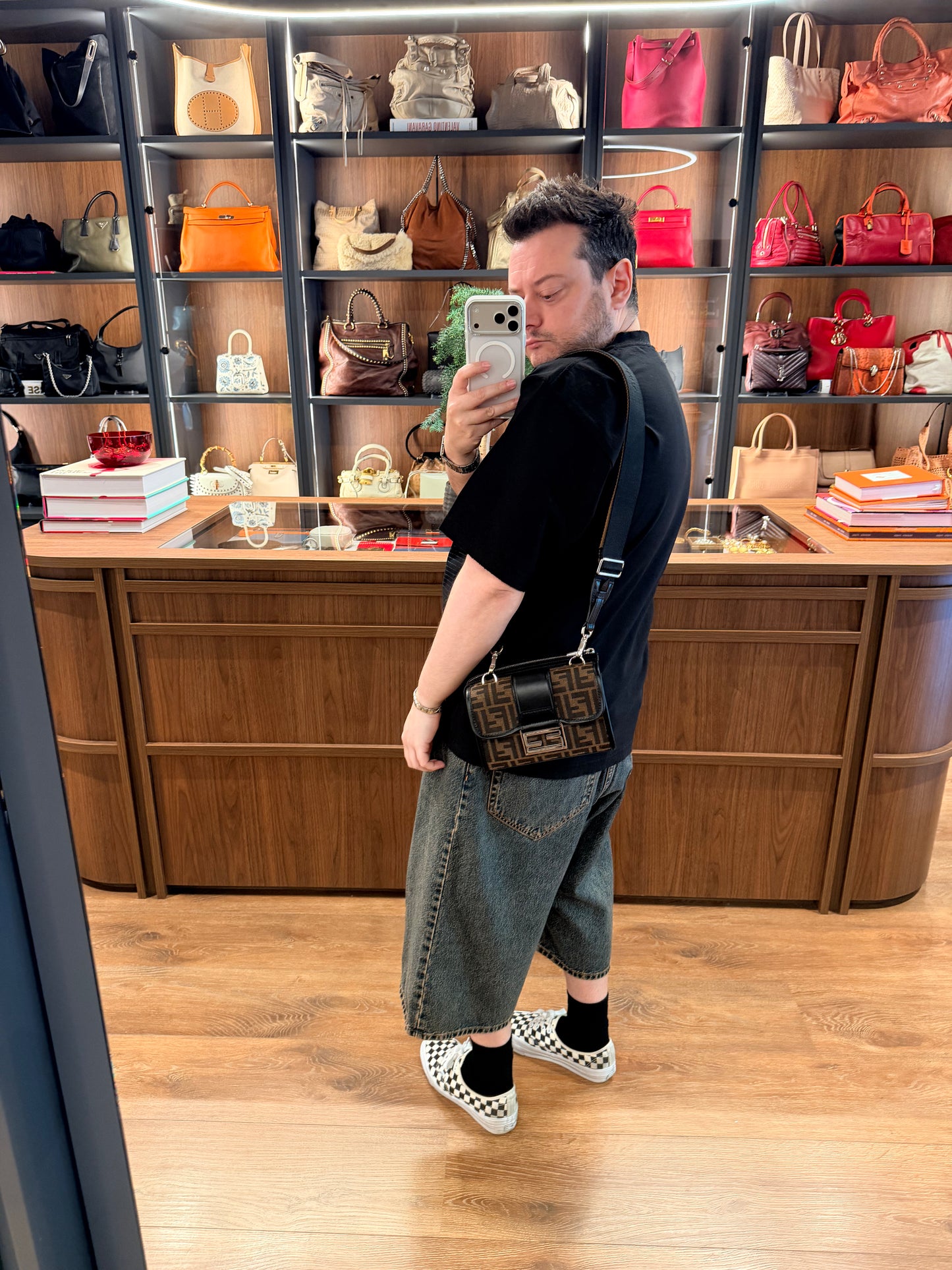 FENDI ZUCCA BAGUETTE DOUBLE CROSSBODY BAG
