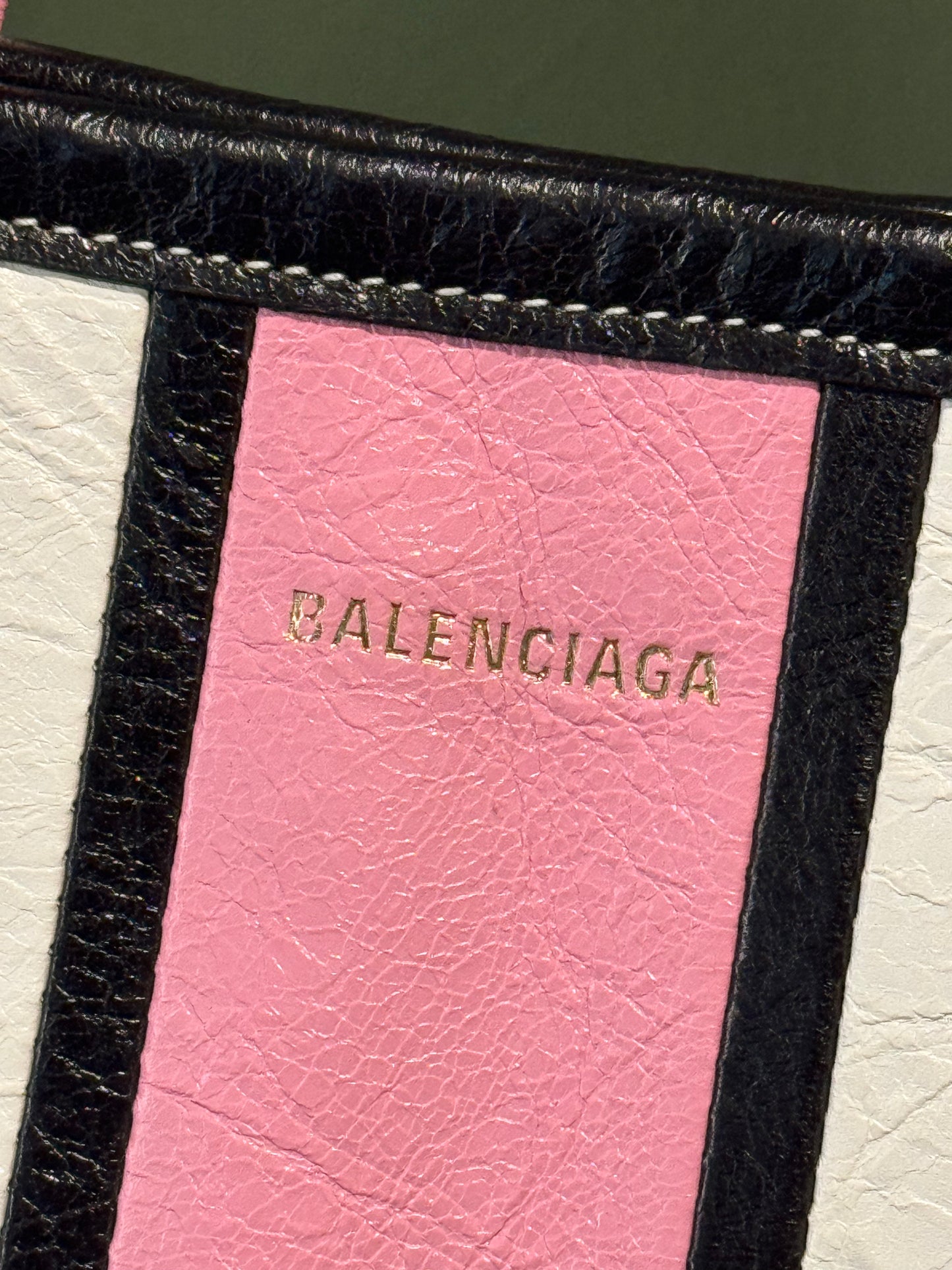 BALENCIAGA PINK STRIPES SMALL BAZAR HANDBAG