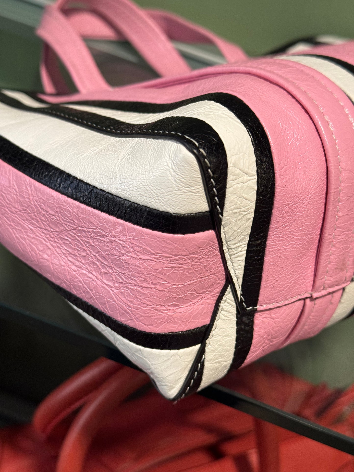 BALENCIAGA PINK STRIPES SMALL BAZAR HANDBAG