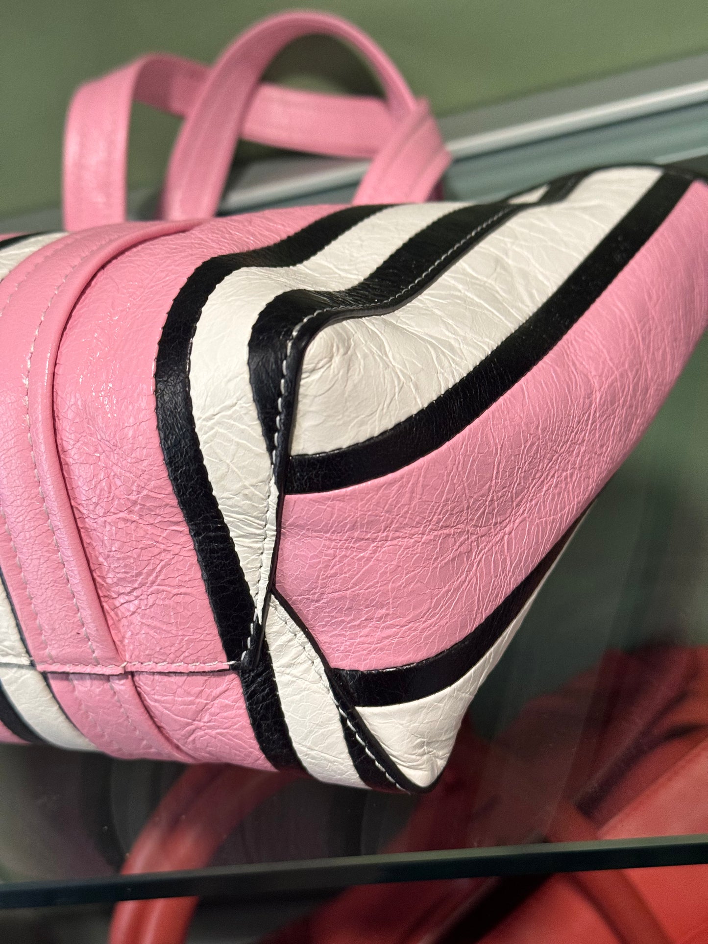 BALENCIAGA PINK STRIPES SMALL BAZAR HANDBAG