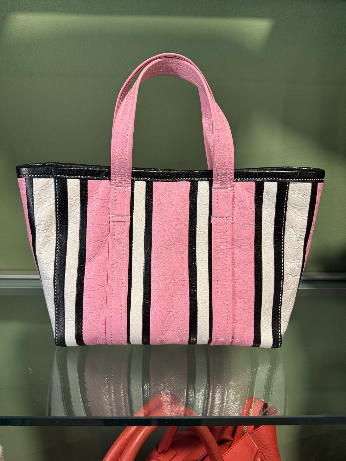 BALENCIAGA PINK STRIPES SMALL BAZAR HANDBAG