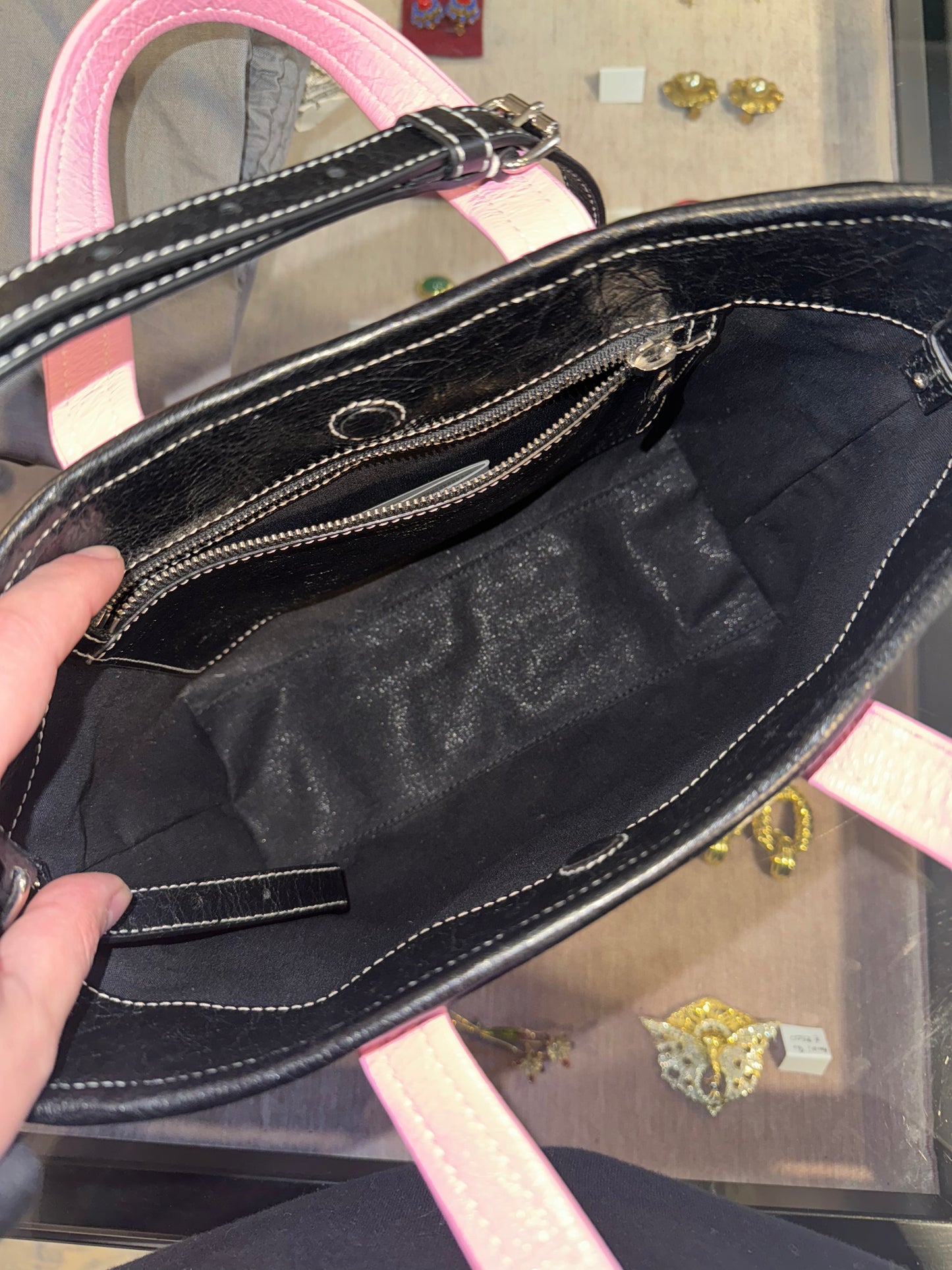 BALENCIAGA PINK STRIPES SMALL BAZAR HANDBAG