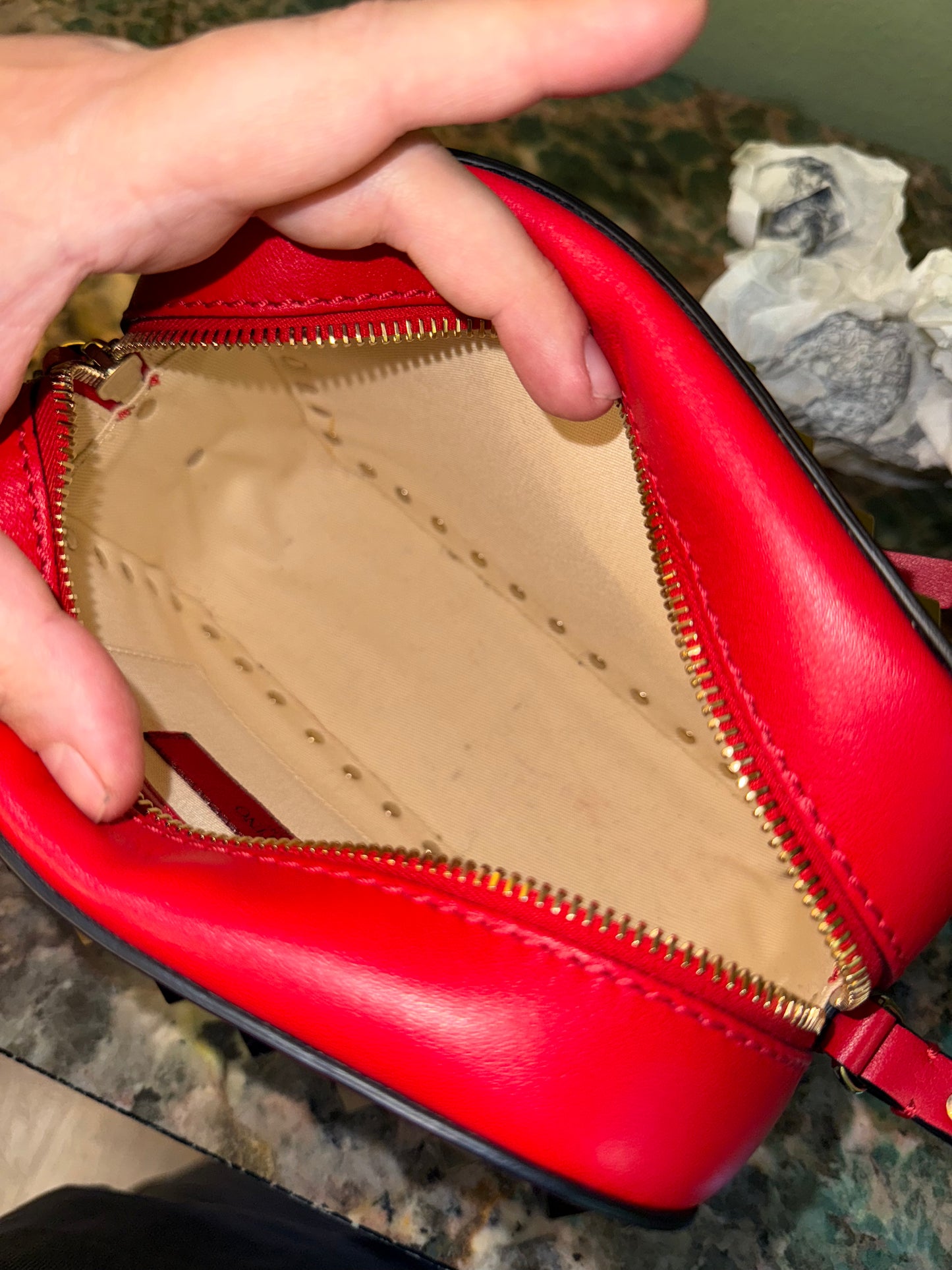 VALENTINO RED ROCKSTUD CAMERA BAG