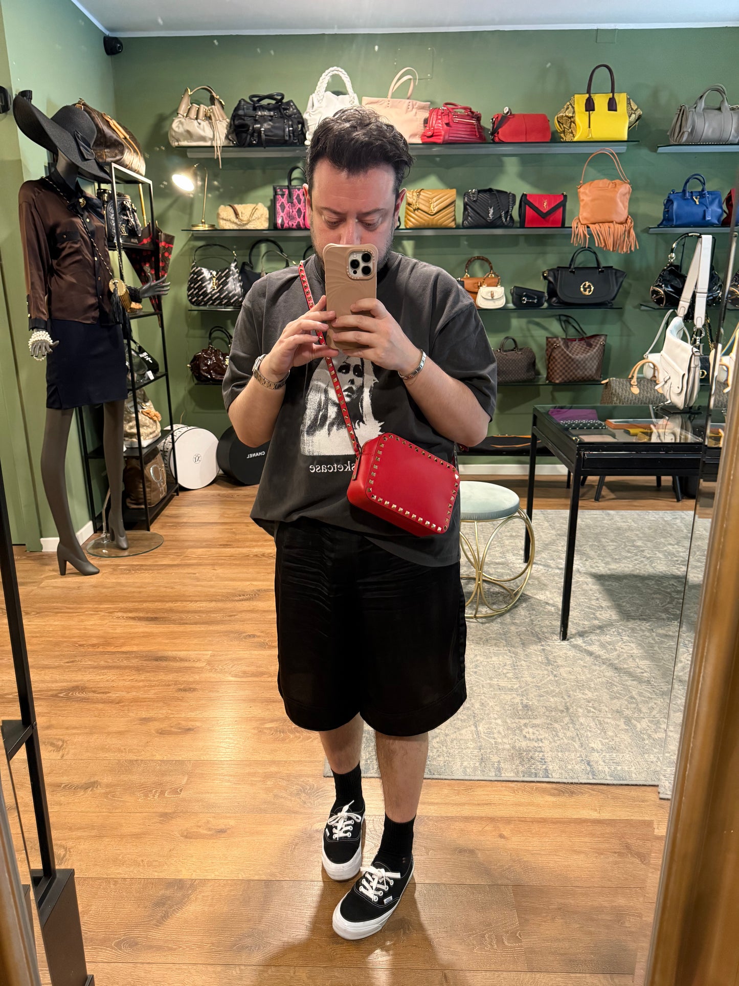 VALENTINO RED ROCKSTUD CAMERA BAG