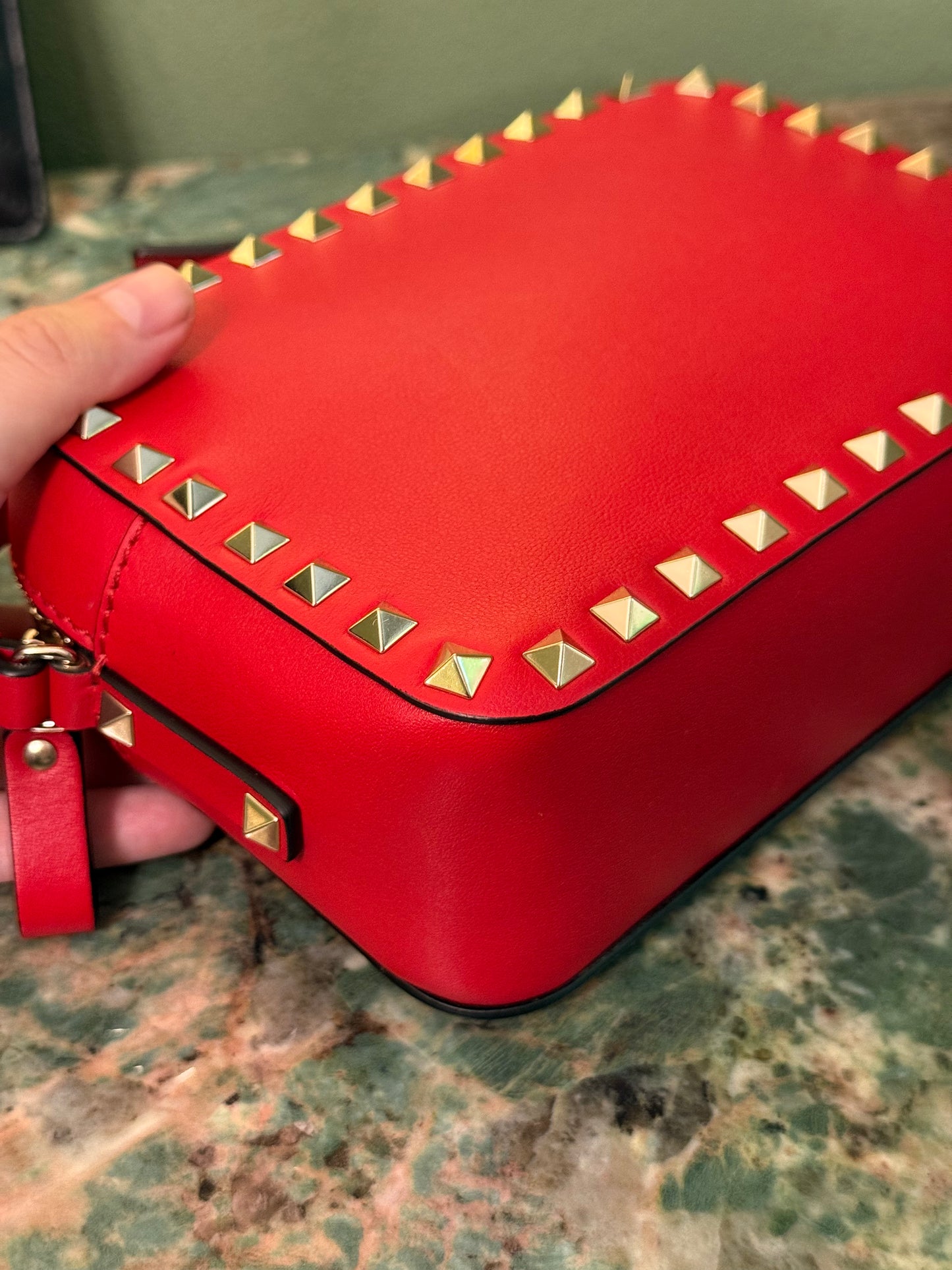 VALENTINO RED ROCKSTUD CAMERA BAG