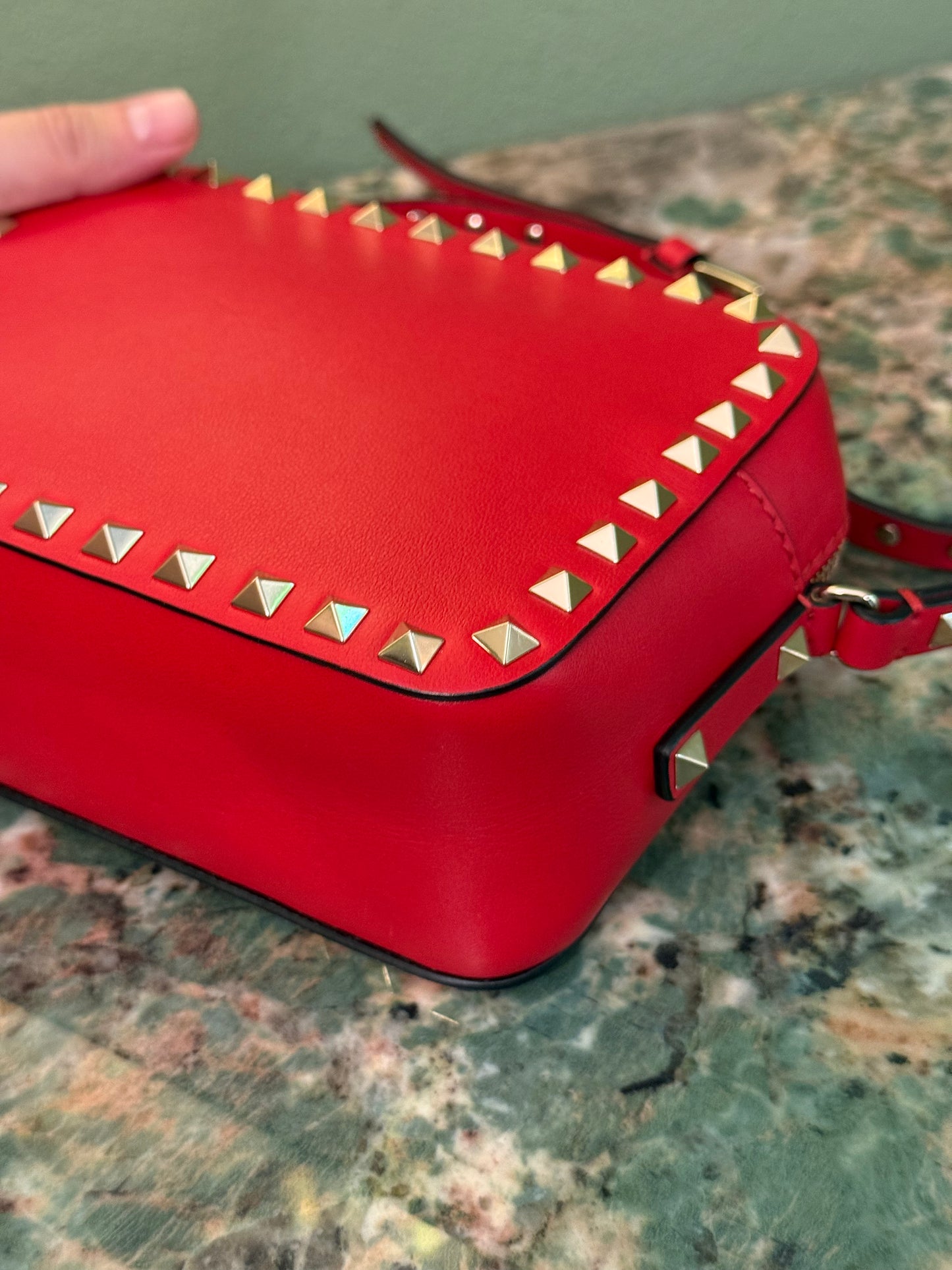 VALENTINO RED ROCKSTUD CAMERA BAG