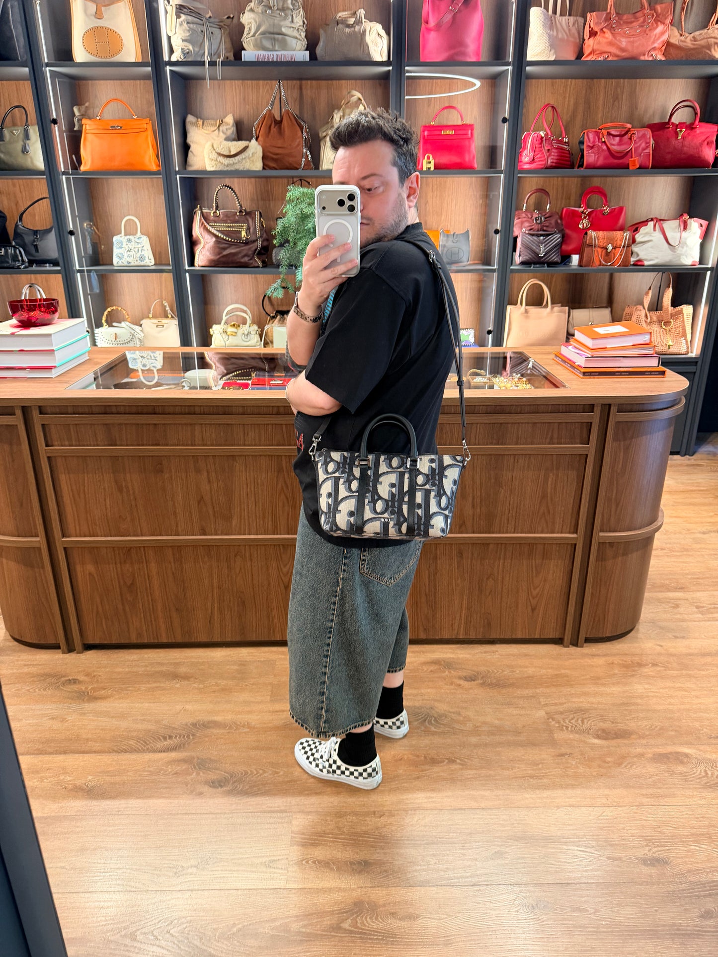 DIOR NAVY OBLIQUE GIANT MONOGRAM WEEKENDER 25 CROSSBODY BAG
