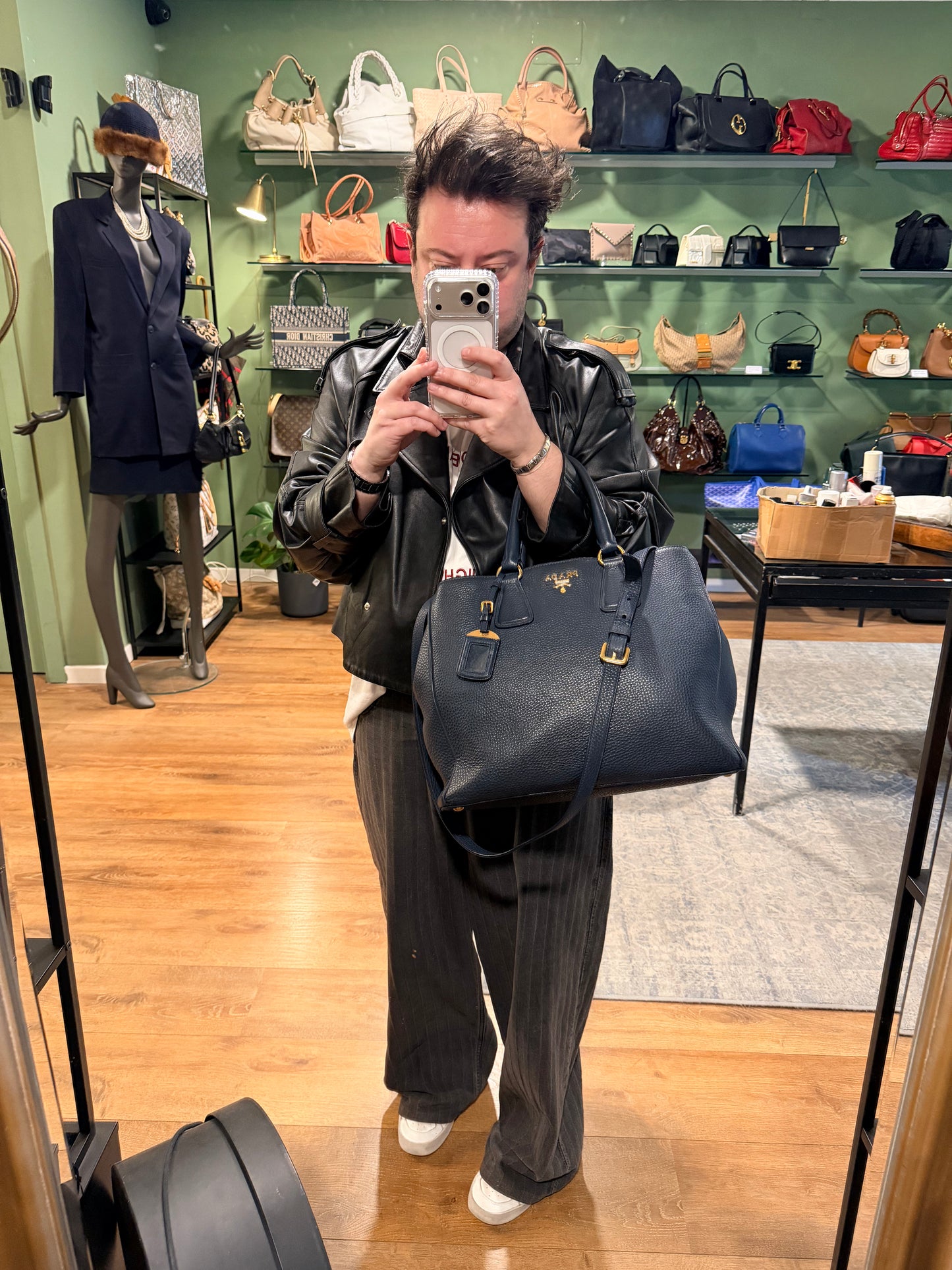 PRADA BLUE DAINO TWO WAY HANDBAG
