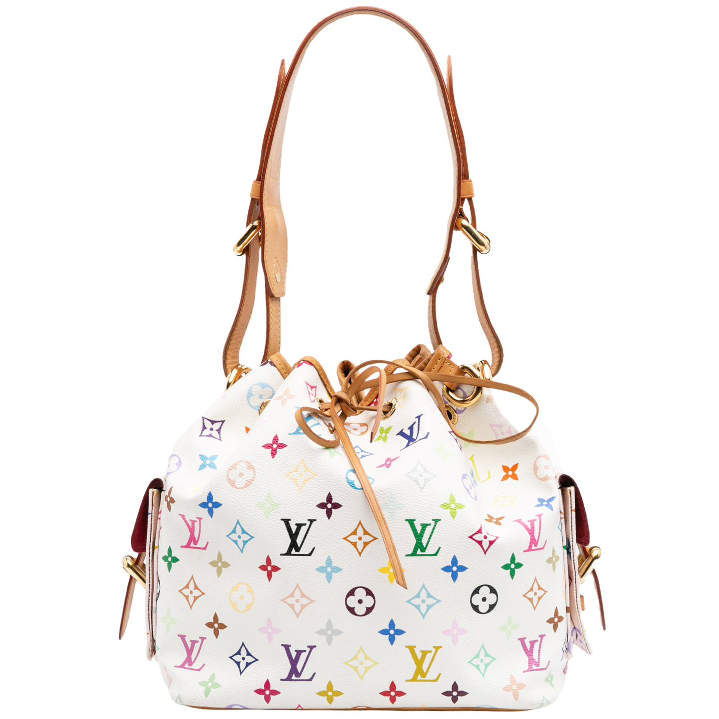 TAKASHI MURAKAMI X LOUIS VUITTON WHITE MULTICOLOR PETIT NOE BUCKET BAG
